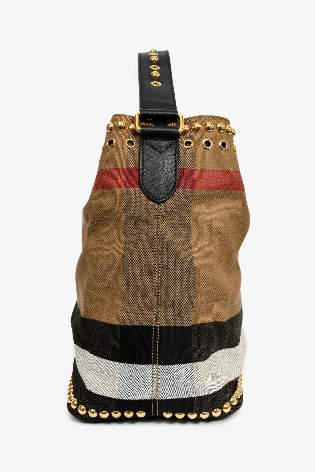 Burberry Brown/Black Linen/Leather Novacheck Studded Hobo Bag