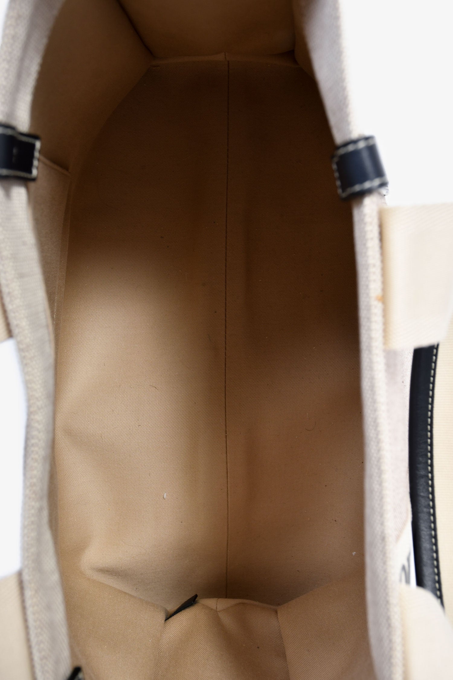 Chloe Beige Fabric Black Leather Trim Logo Woody Large Tote