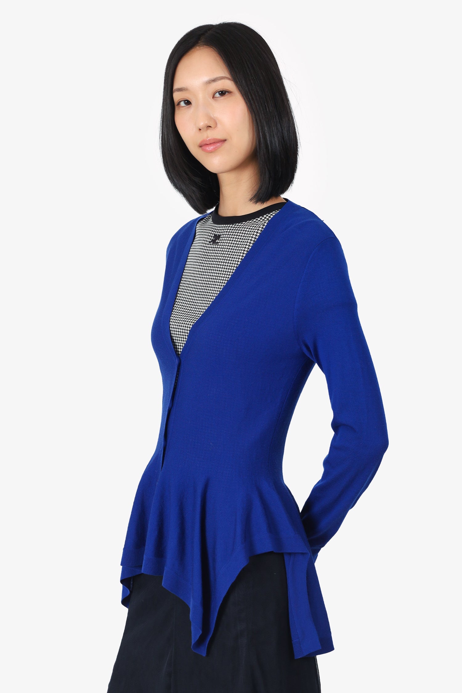 Alexander McQueen Blue Wool Flounce igan Size M
