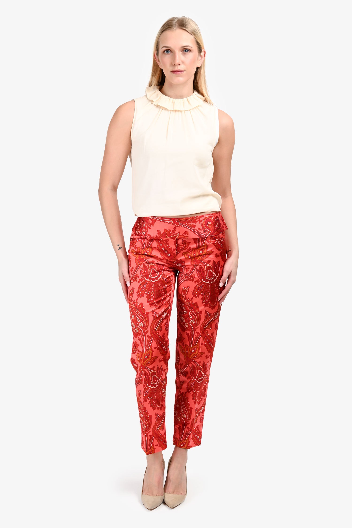 Dolce & Gabbana Red Silk Blend Paisely Pattern Pants Size 42