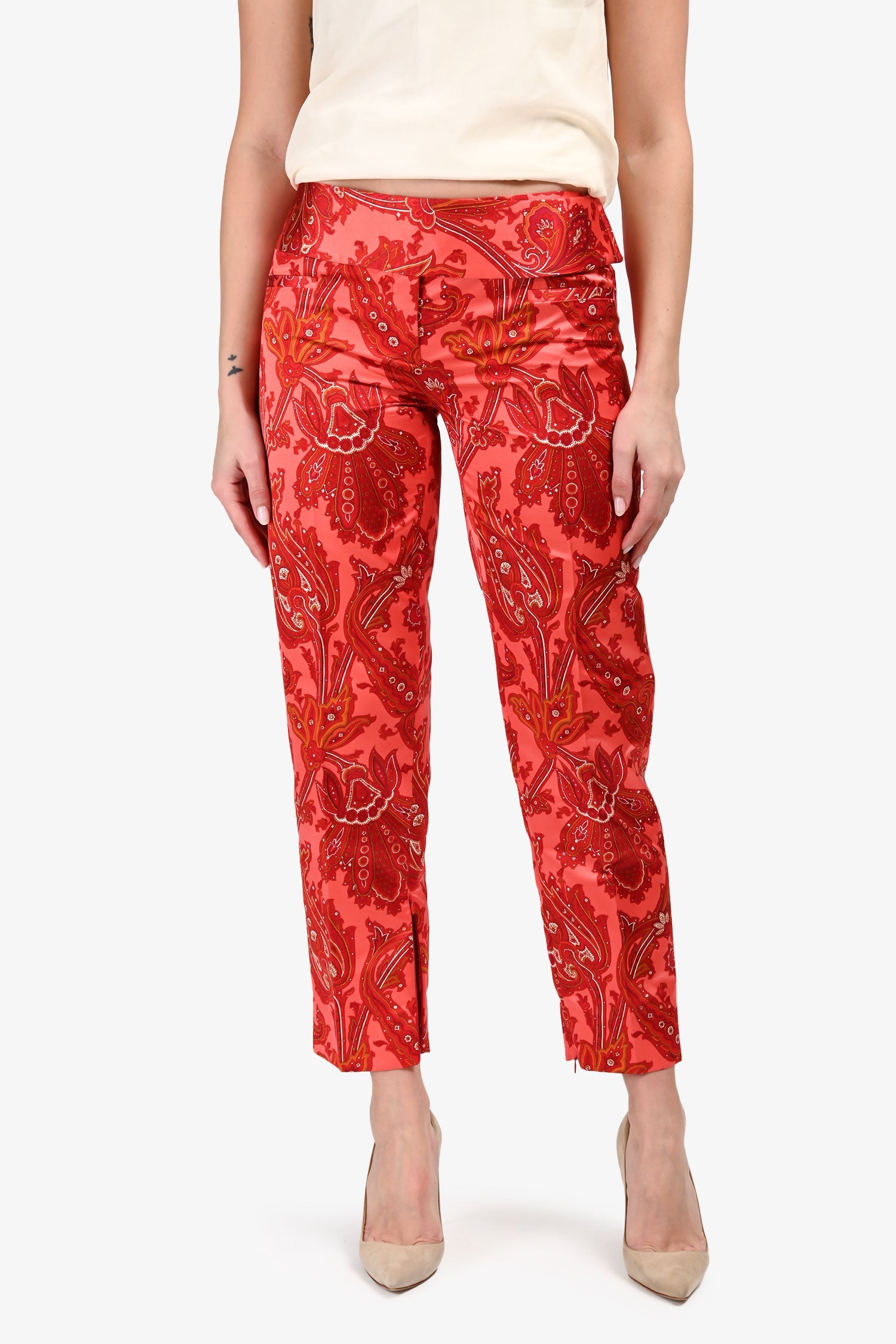 Dolce & Gabbana Red Silk Blend Paisely Pattern Pants Size 42