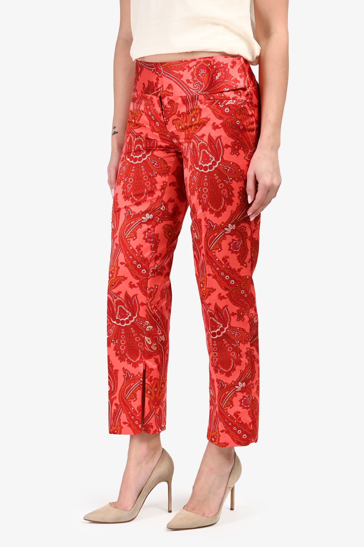 Dolce & Gabbana Red Silk Blend Paisely Pattern Pants Size 42