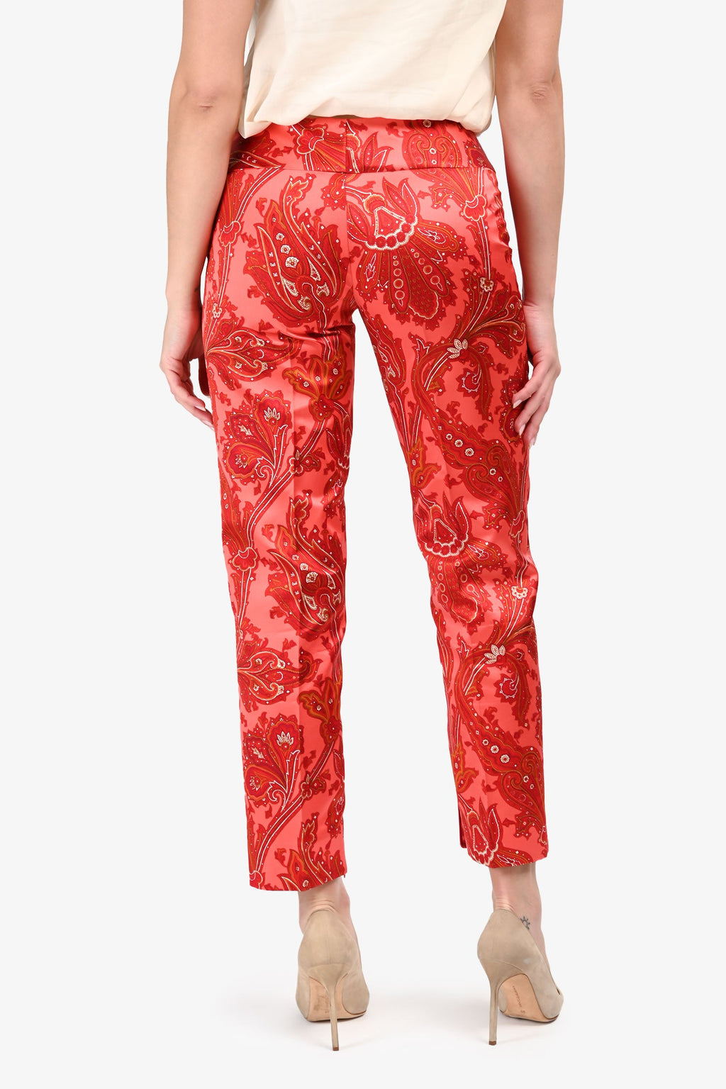 Dolce & Gabbana Red Silk Blend Paisely Pattern Pants Size 42