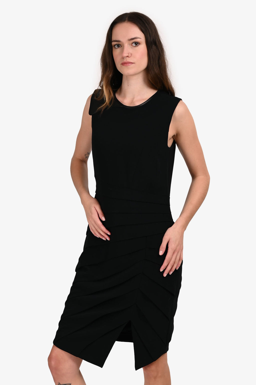 Rag & Bone Black Leather Trimmed Midi Dress Size 4