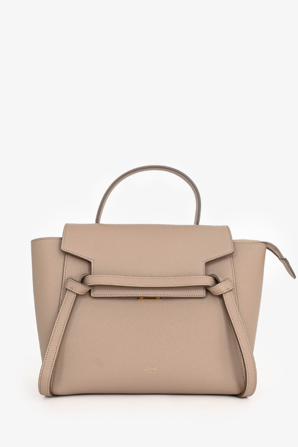 Celine Light Taupe Grained Calfskin Nano Belt Bag with Strap