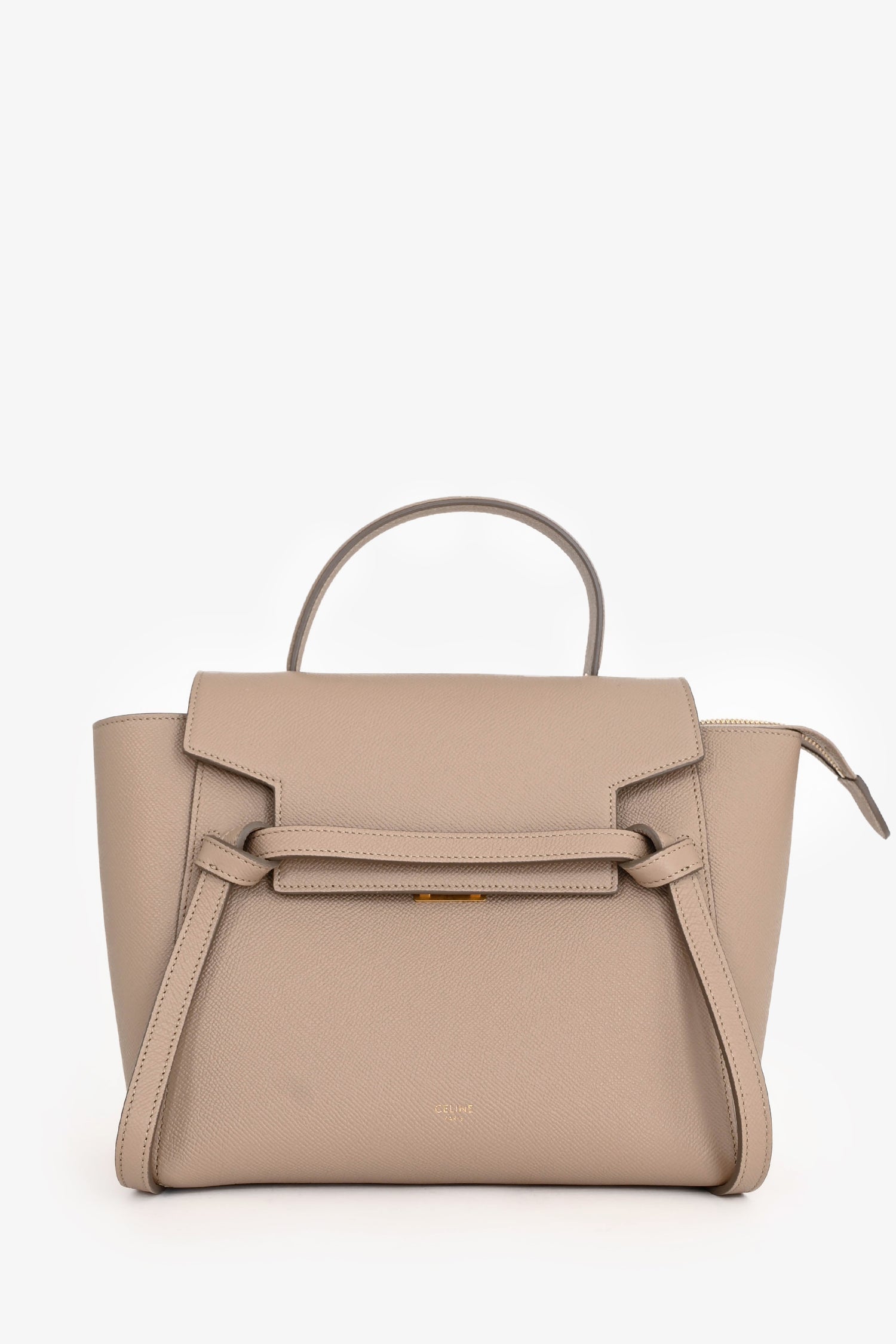 Celine Light Taupe Grained Calfskin Nano Belt Bag with Strap