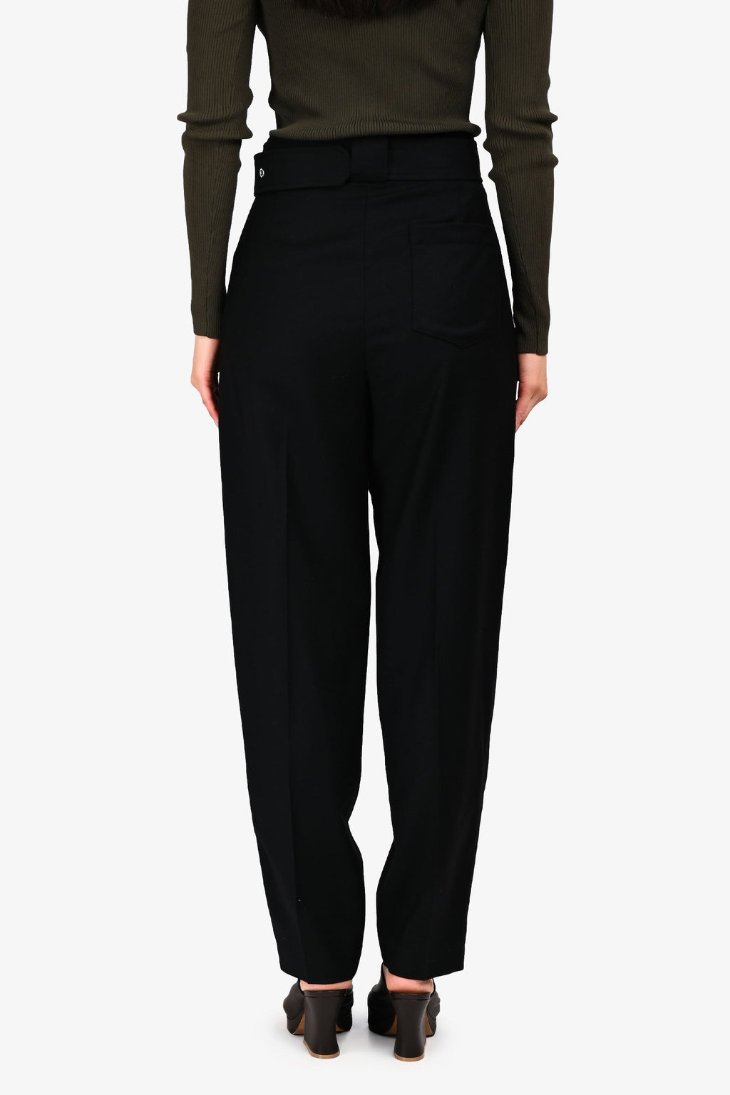 Judith & Charles Black Wool Belted Paperbag Trousers Size 0