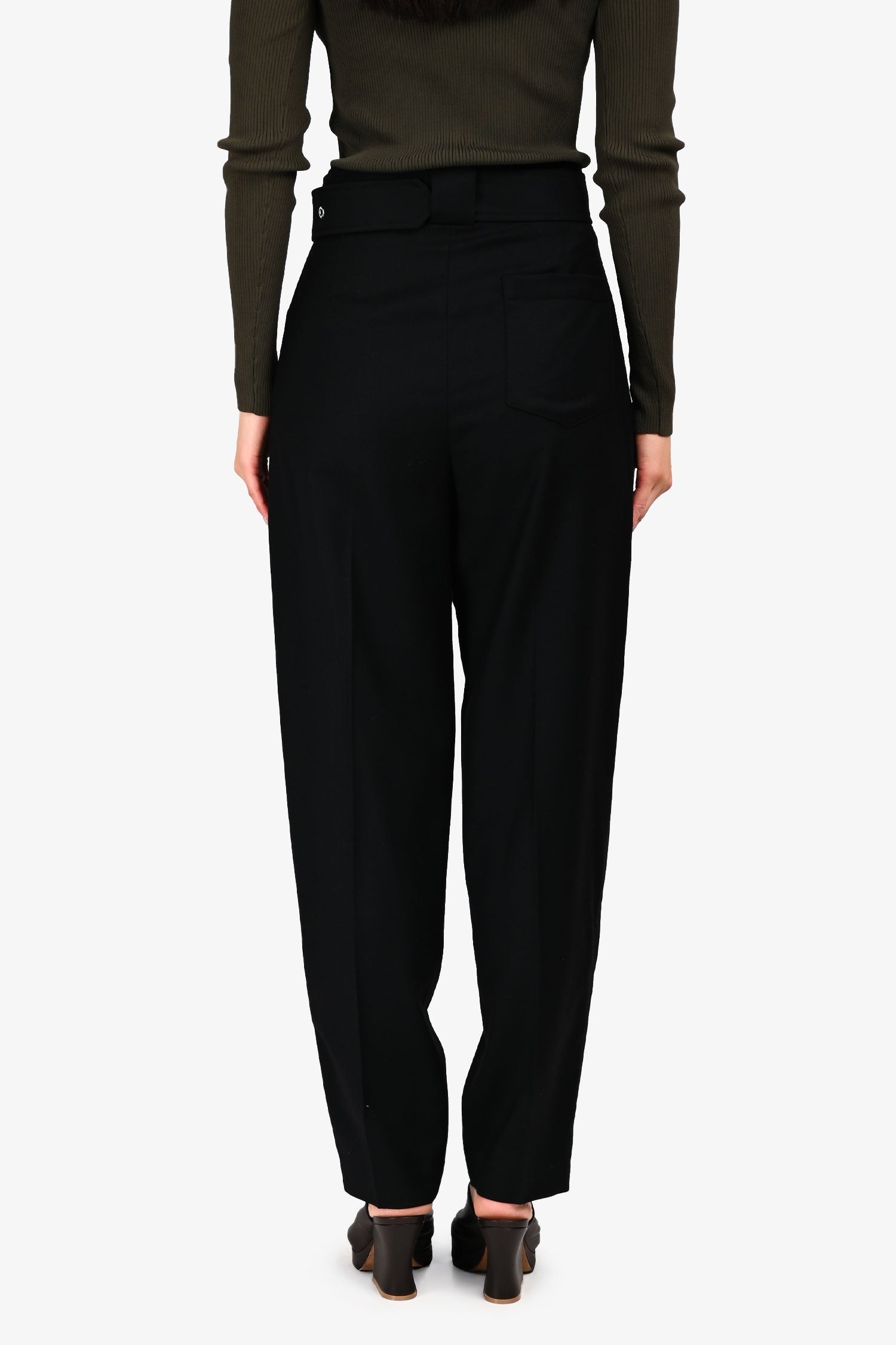 Judith & Charles Black Wool Belted Paperbag Trousers Size 0