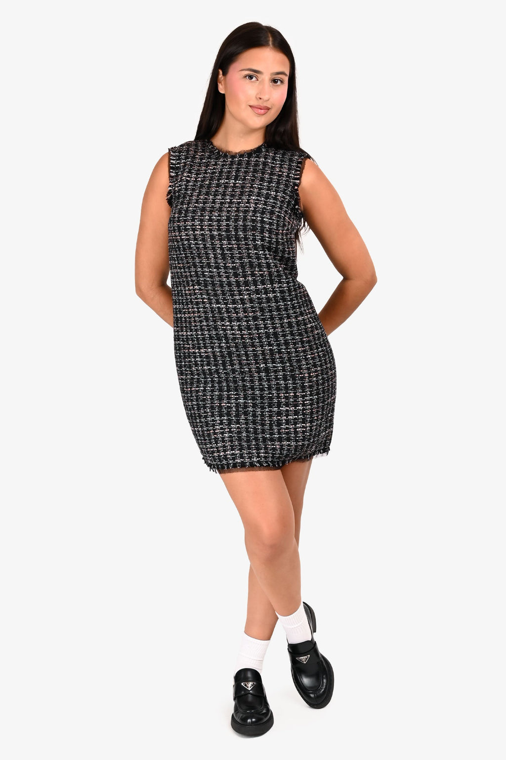 Dolce & Gabbana Black/Pink Tweed Sleeveless Dress Size 40
