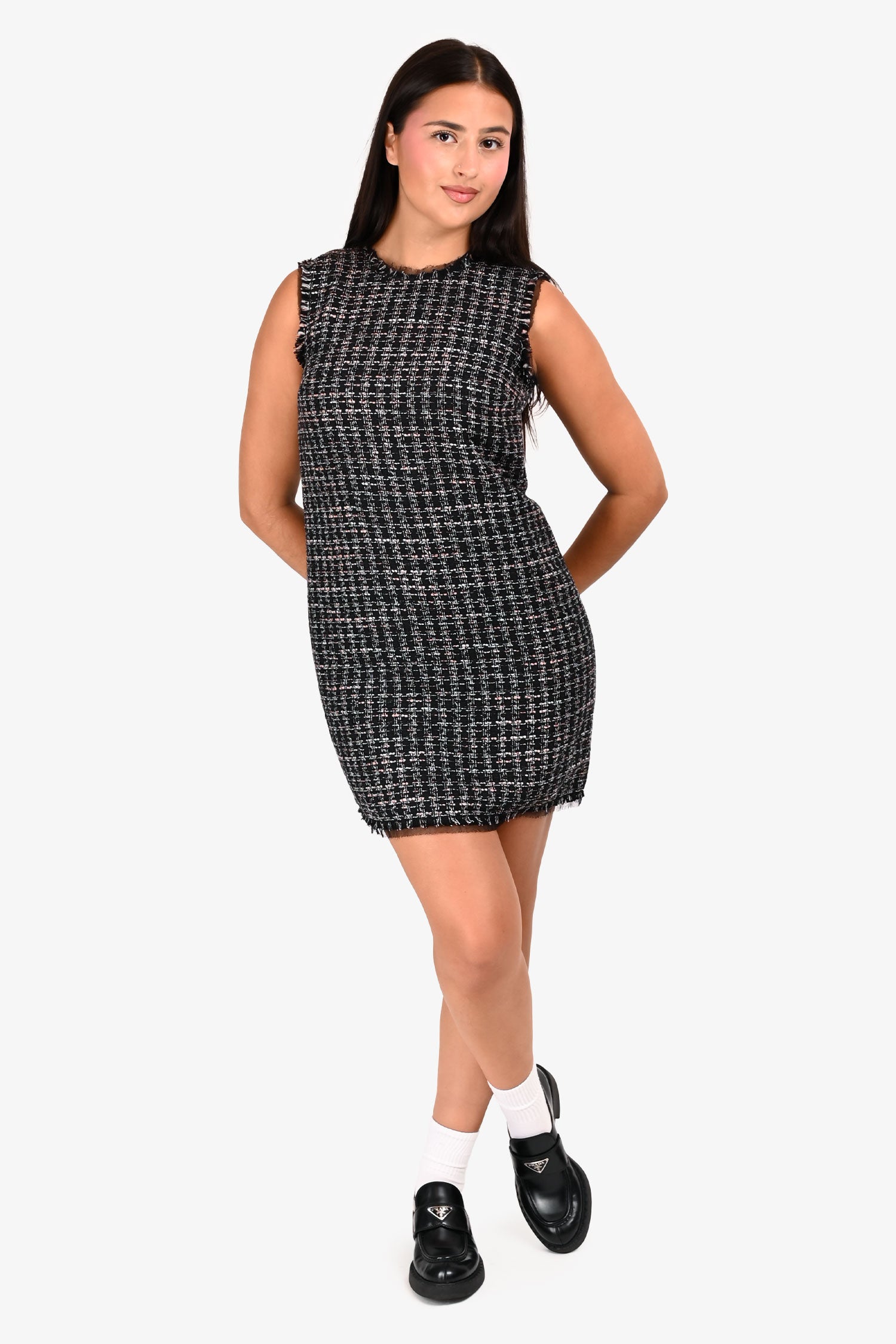 Dolce & Gabbana Black/Pink Tweed Sleeveless Dress Size 40