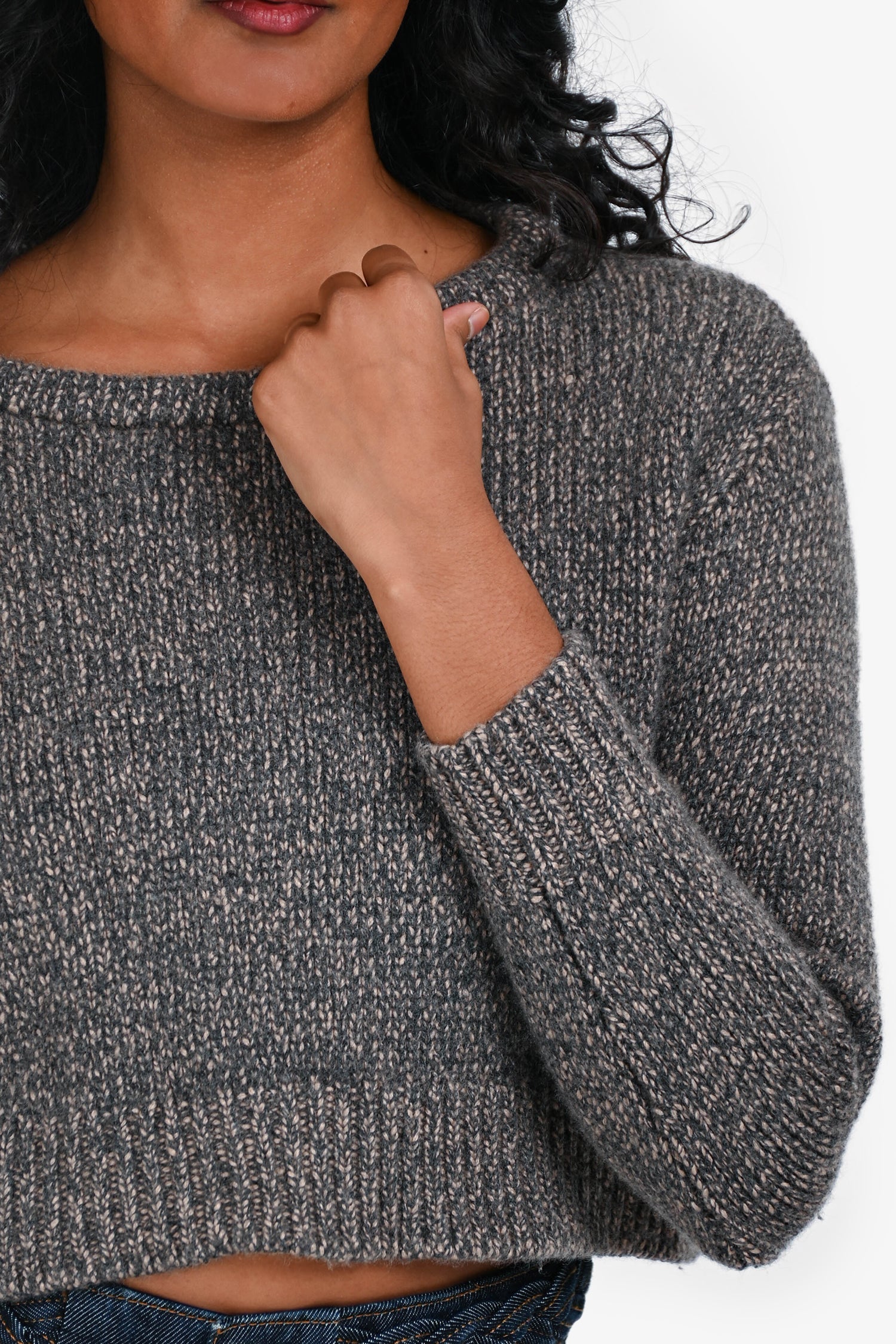 Brunello Cucinelli Grey/Pink Cashmere/Silk Crop Sweater Size XS