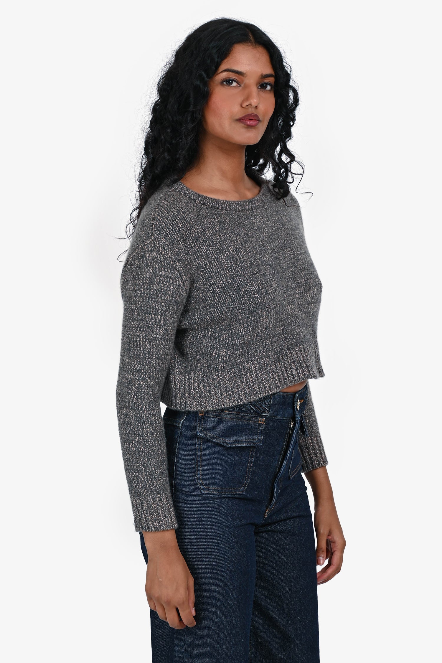 Brunello Cucinelli Grey/Pink Cashmere/Silk Crop Sweater Size XS