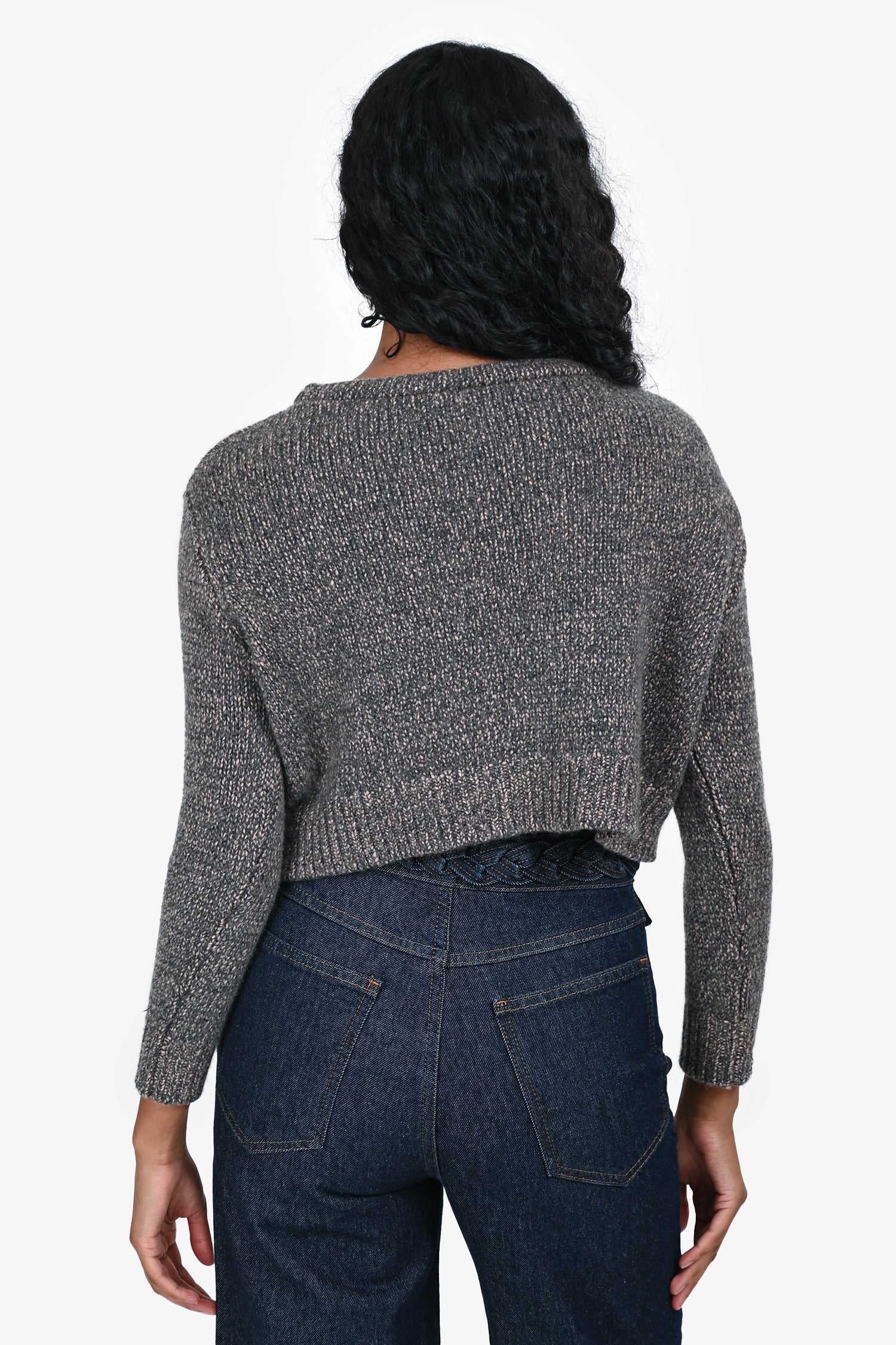 Brunello Cucinelli Grey/Pink Cashmere/Silk Crop Sweater Size XS