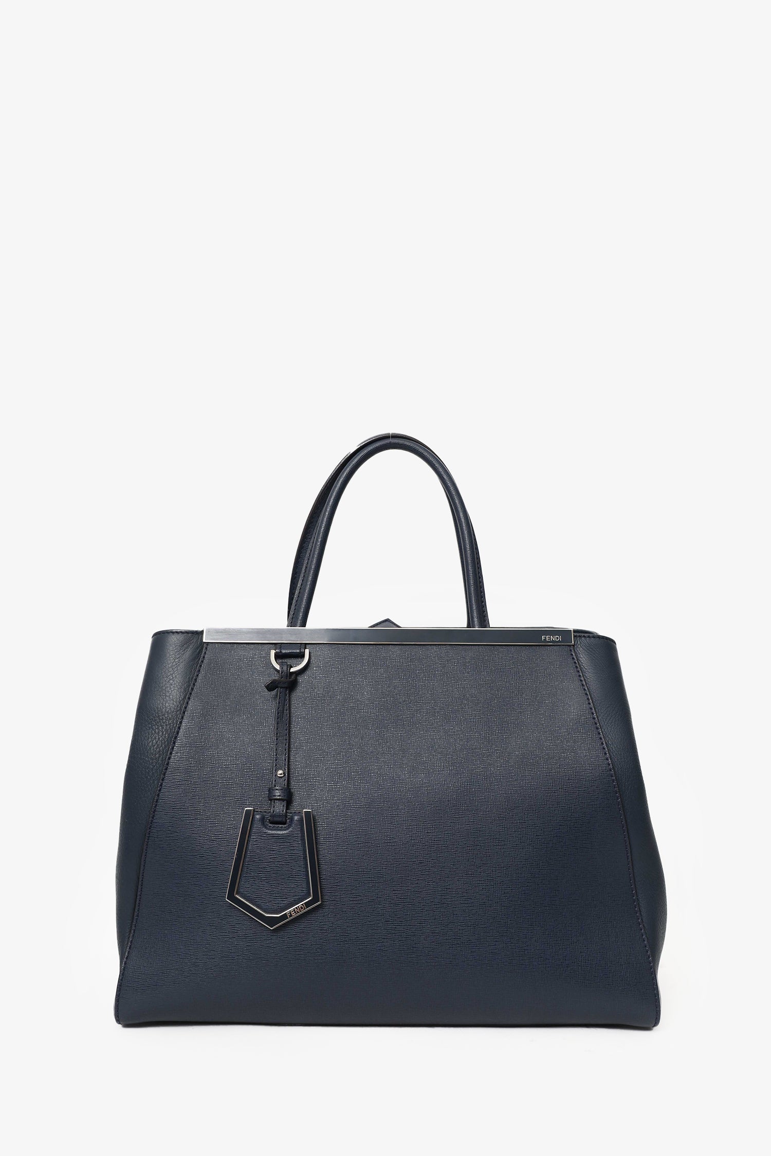 Fendi Navy Leather Medium  2Jours Tote With Strap