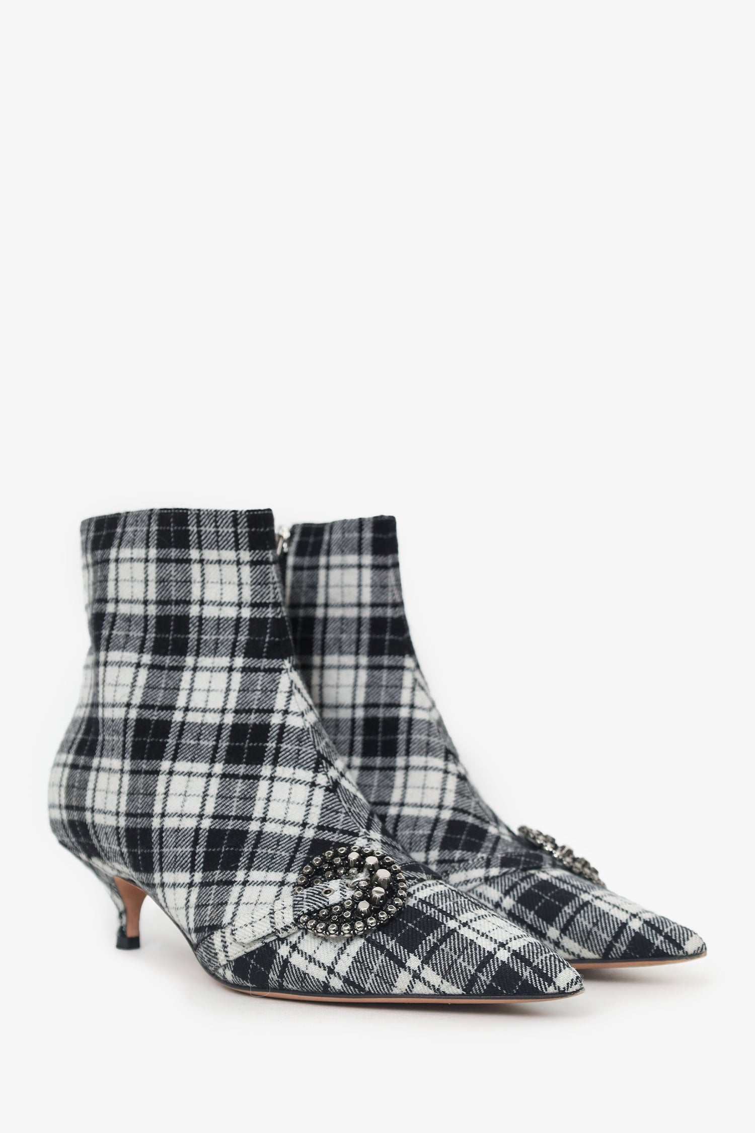 Christian Dior Black/White Plaid 'Dior Gang' Tartan Ankle Boots Size 38.5
