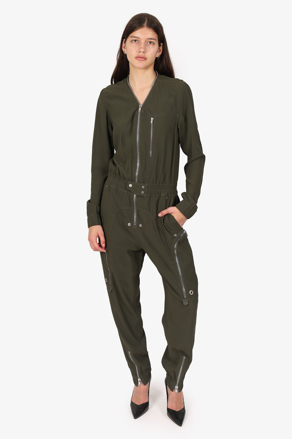 Rick Owens Green Bauhaus Larry Tapered Poplin Jumpsuit Size 8