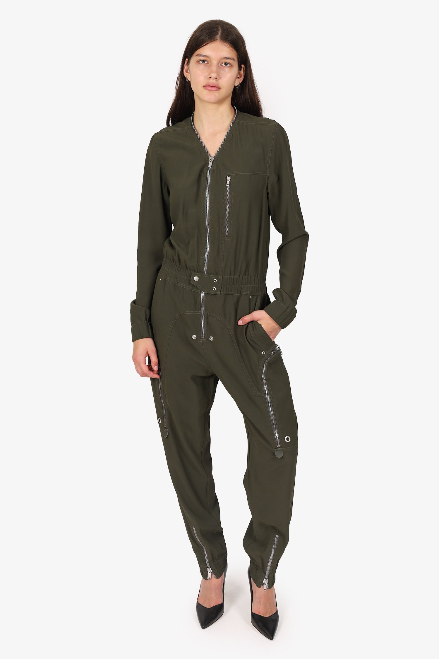 Rick Owens Green Bauhaus Larry Tapered Poplin Jumpsuit Size 8