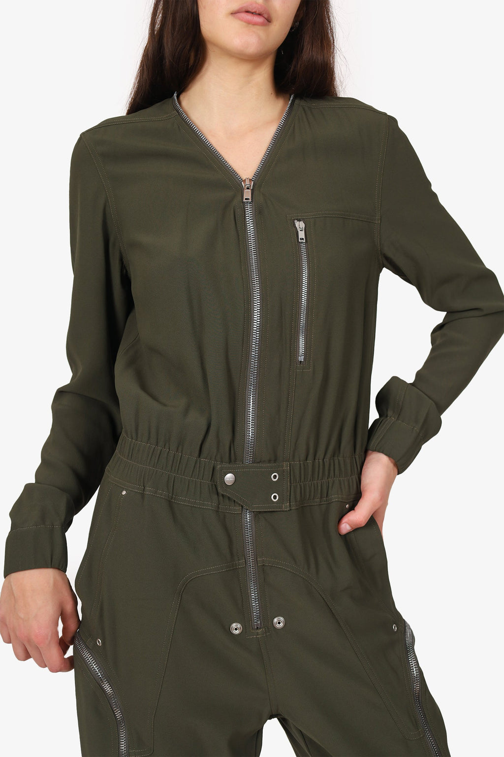 Rick Owens Green Bauhaus Larry Tapered Poplin Jumpsuit Size 8