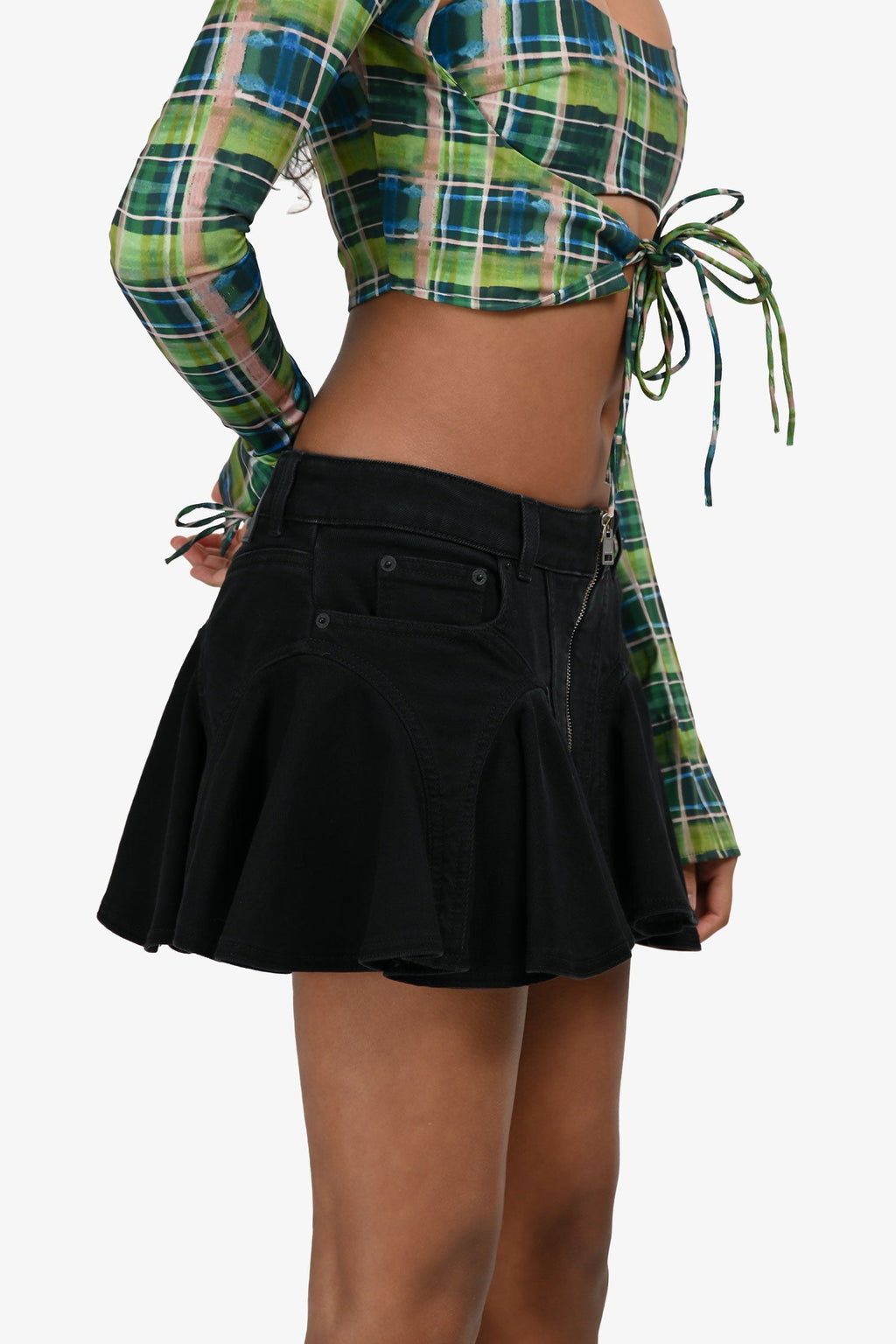 Mugler Black Ruffled Denim Mini Skirt Size 38