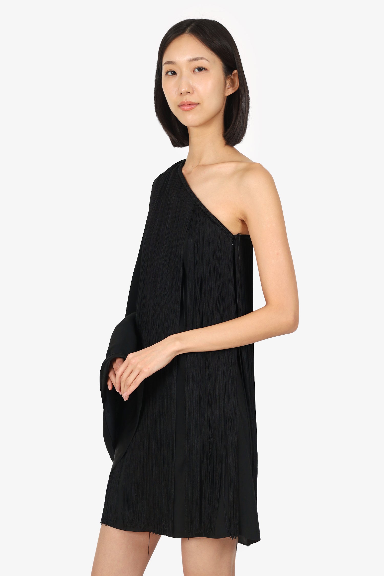 Saint Laurent Black Tassel One-Shoulder Dress Size 36