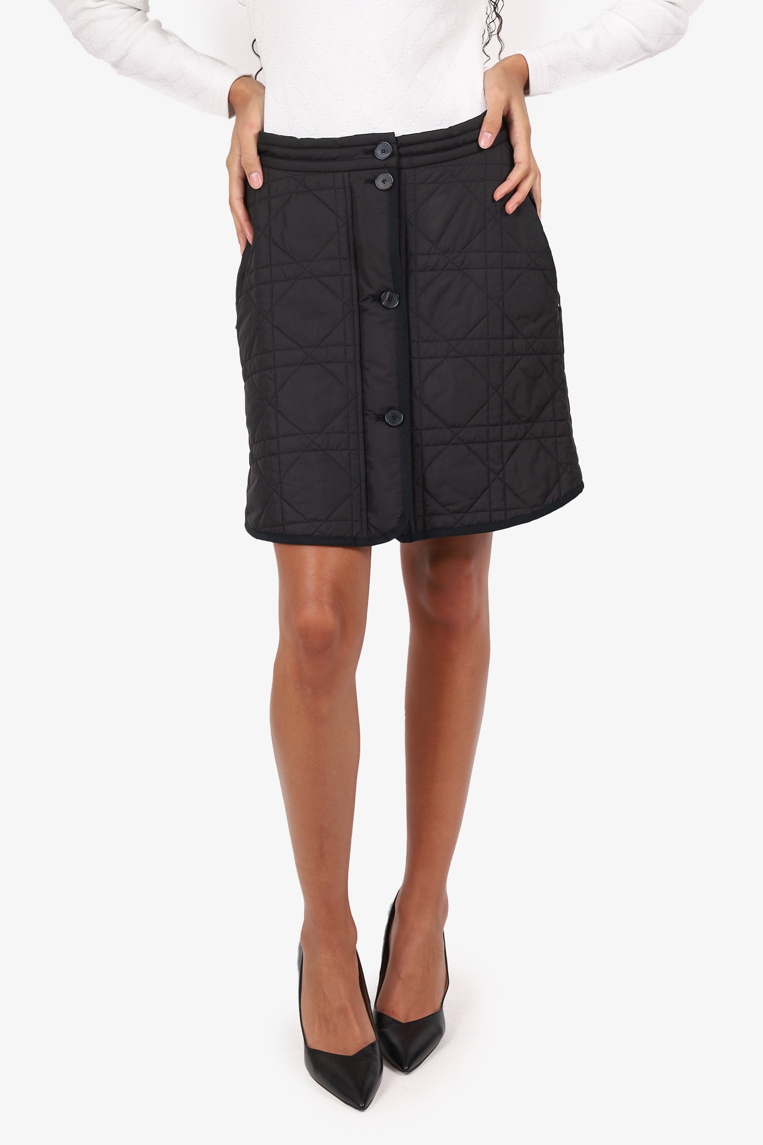 Christian Dior Grey Nylon Macrocannage Mini Skirt Size 8