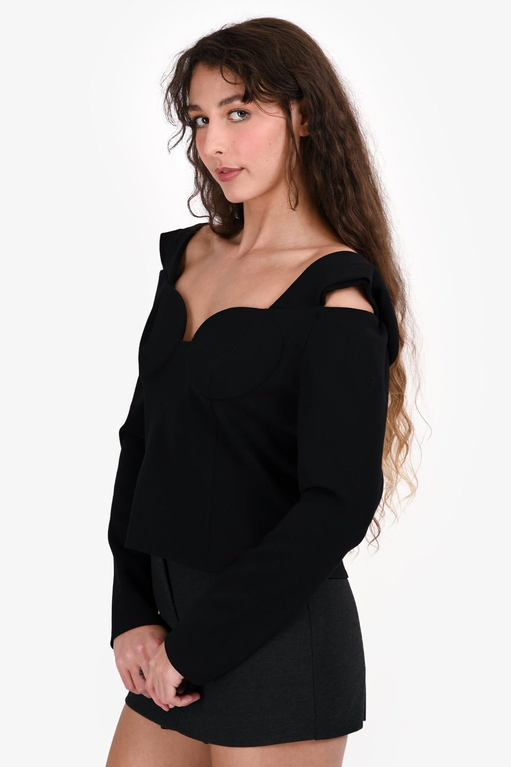 Magda Butrym Black Wool Off the Shoulder Top Size 42