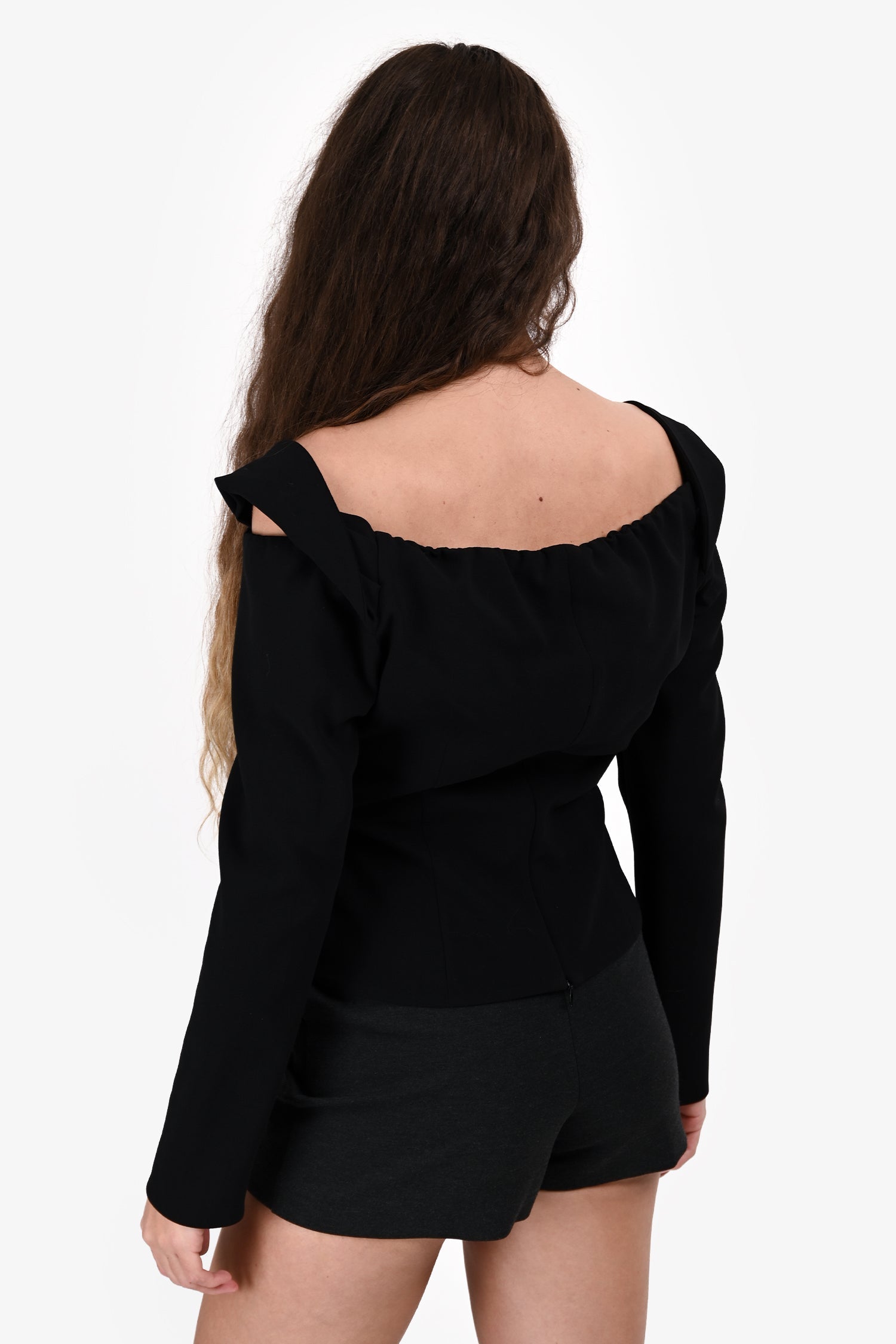 Magda Butrym Black Wool Off the Shoulder Top Size 42