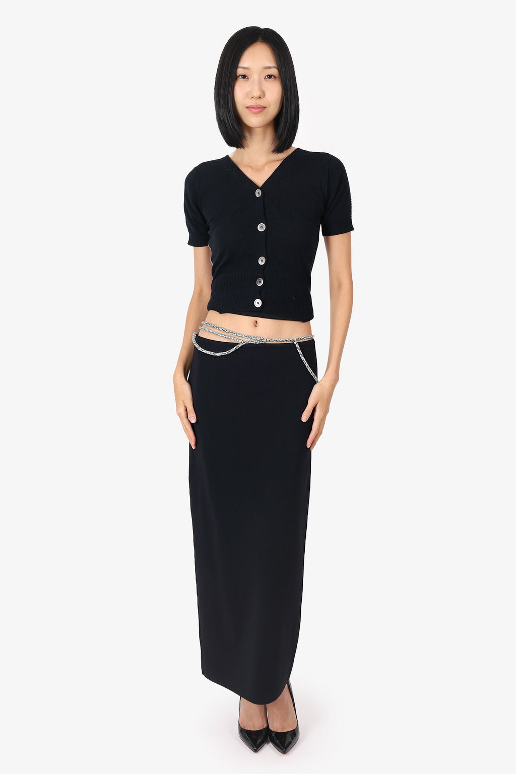 Christopher Esber Black Crystal Lattice Skirt Size M