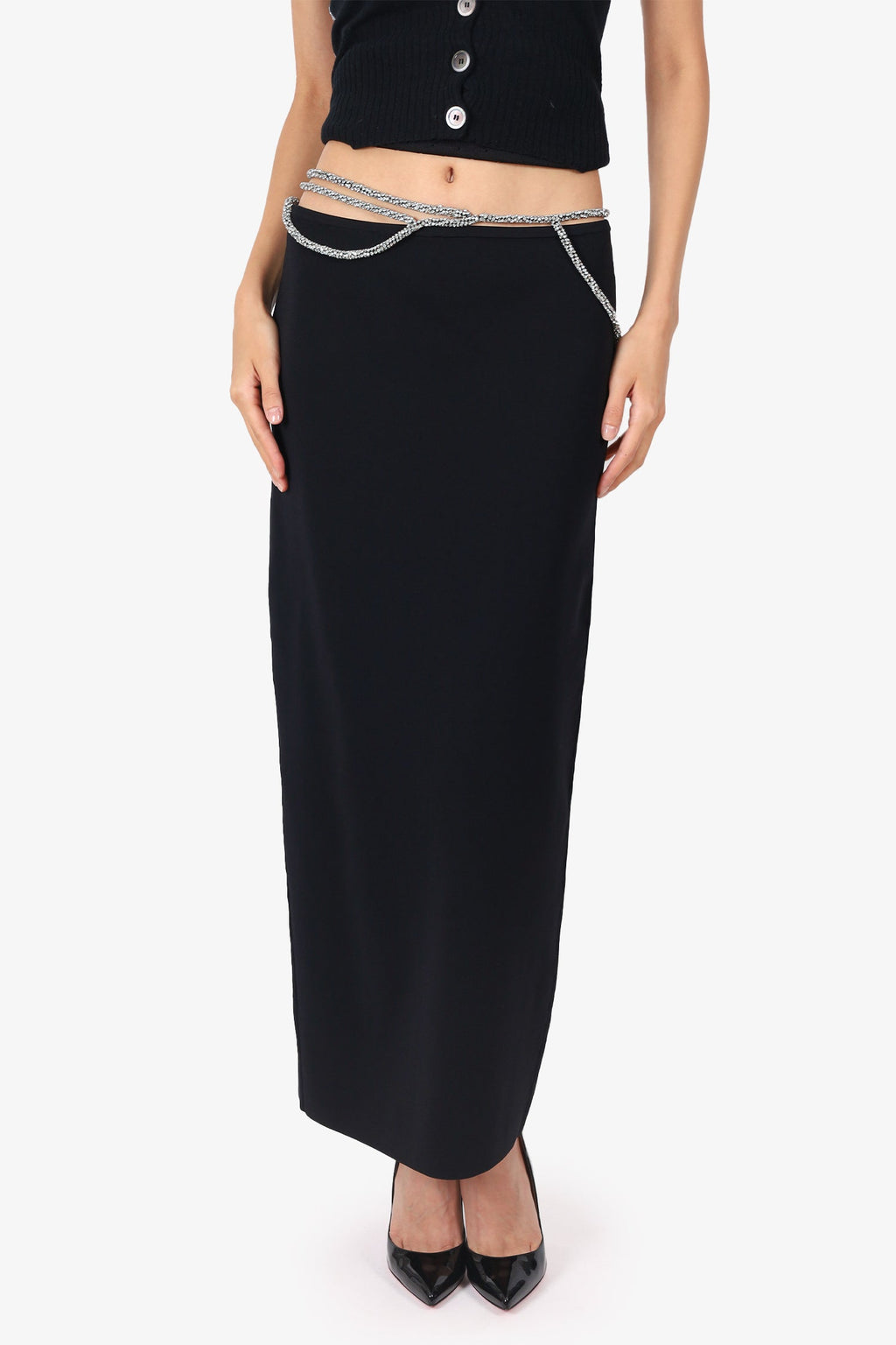 Christopher Esber Black Crystal Lattice Skirt Size M
