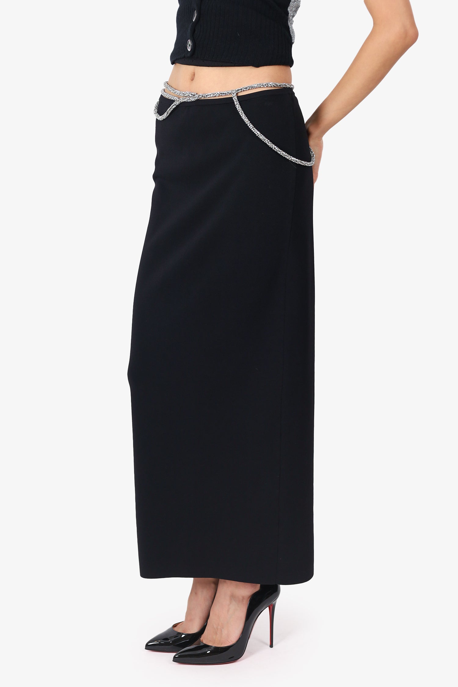 Christopher Esber Black Crystal Lattice Skirt Size M