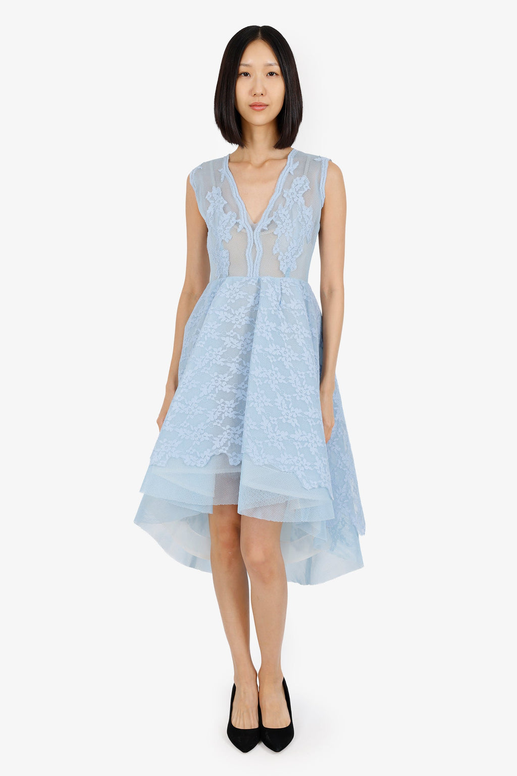 Narces Blue Lace Sleeveless Midi Dress Size 4