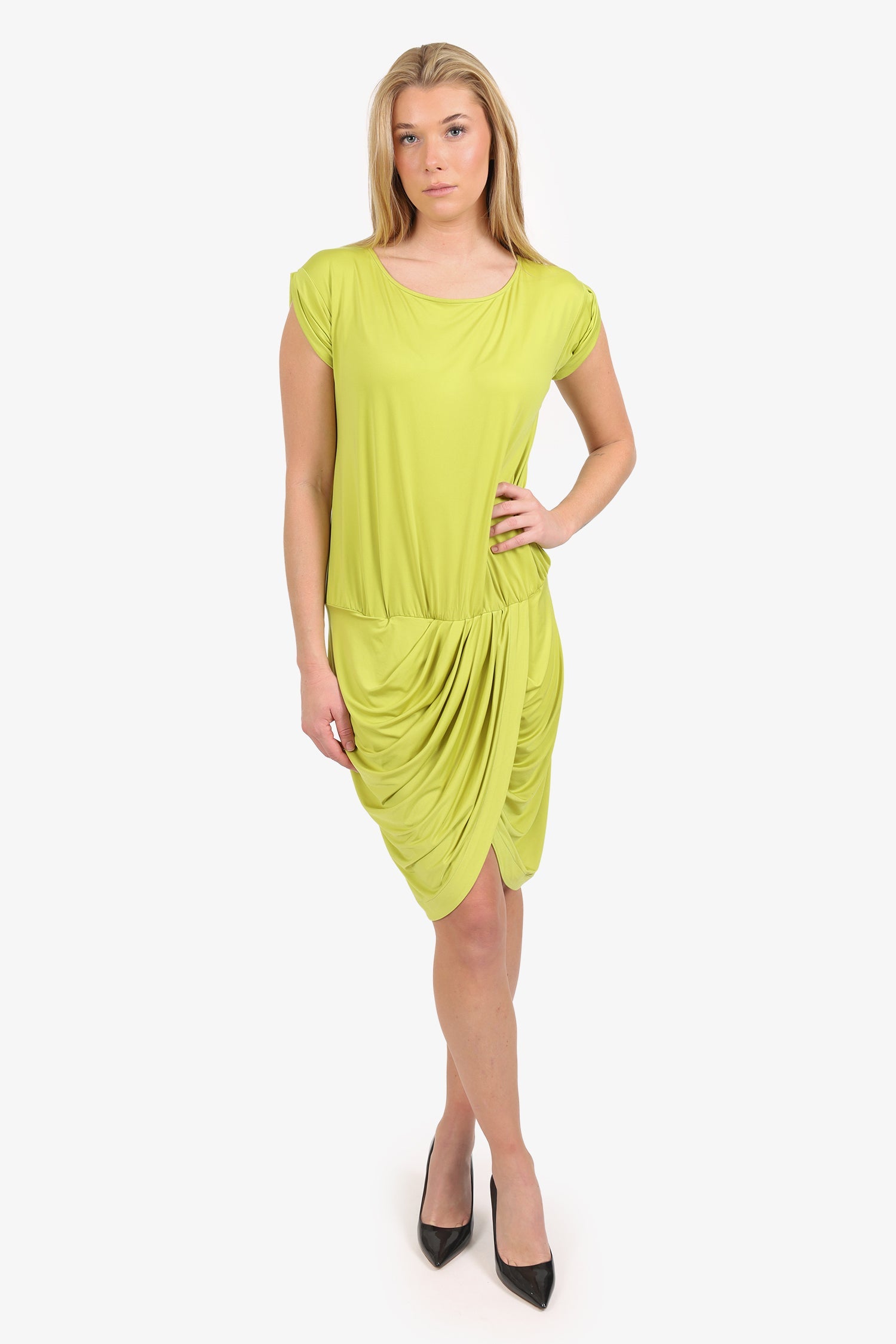 Greta Constantine Green Short Sleeve Ruched Mini Dress Size M