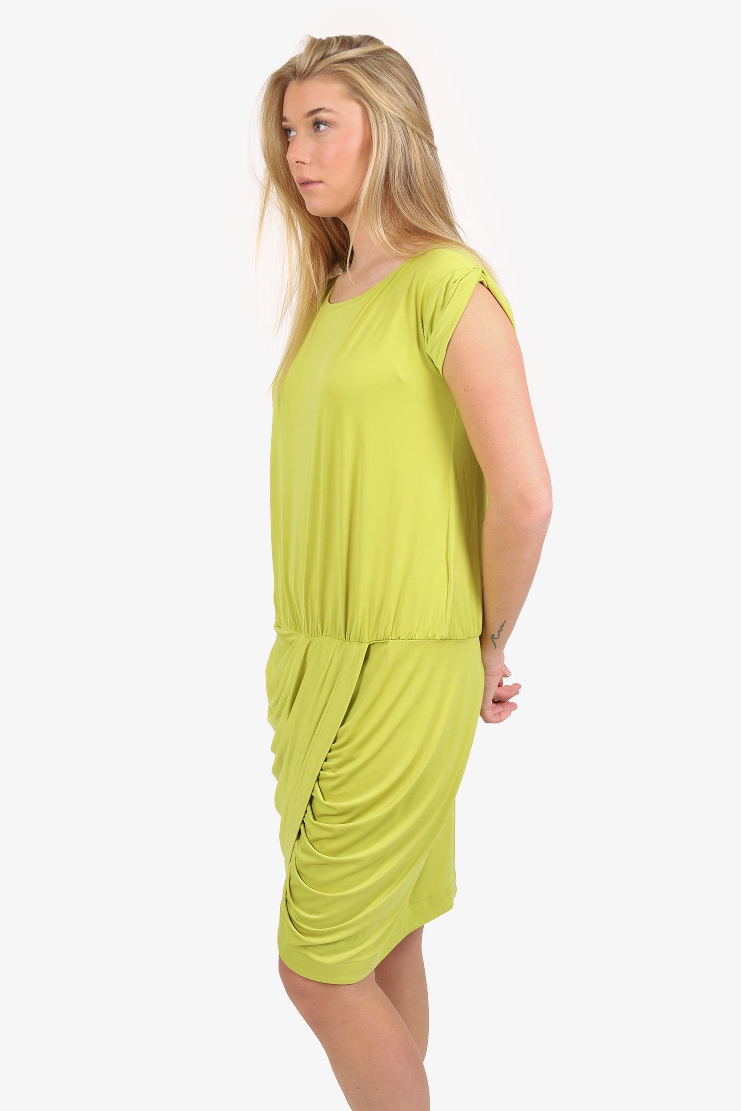 Greta Constantine Green Short Sleeve Ruched Mini Dress Size M