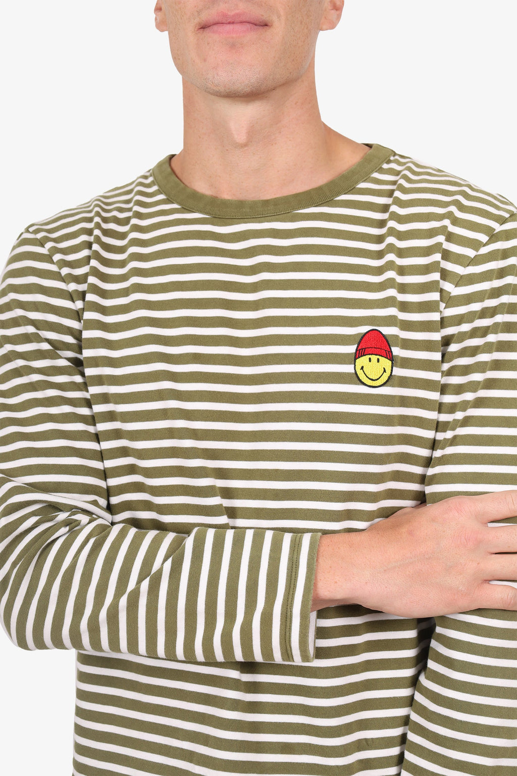 Ami X Smiley Green/White Striped Long Sleeve Smiley Face Top Size XL Mens