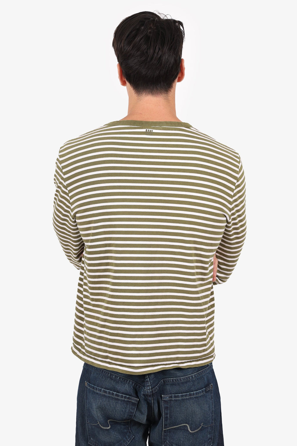 Ami X Smiley Green/White Striped Long Sleeve Smiley Face Top Size XL Mens