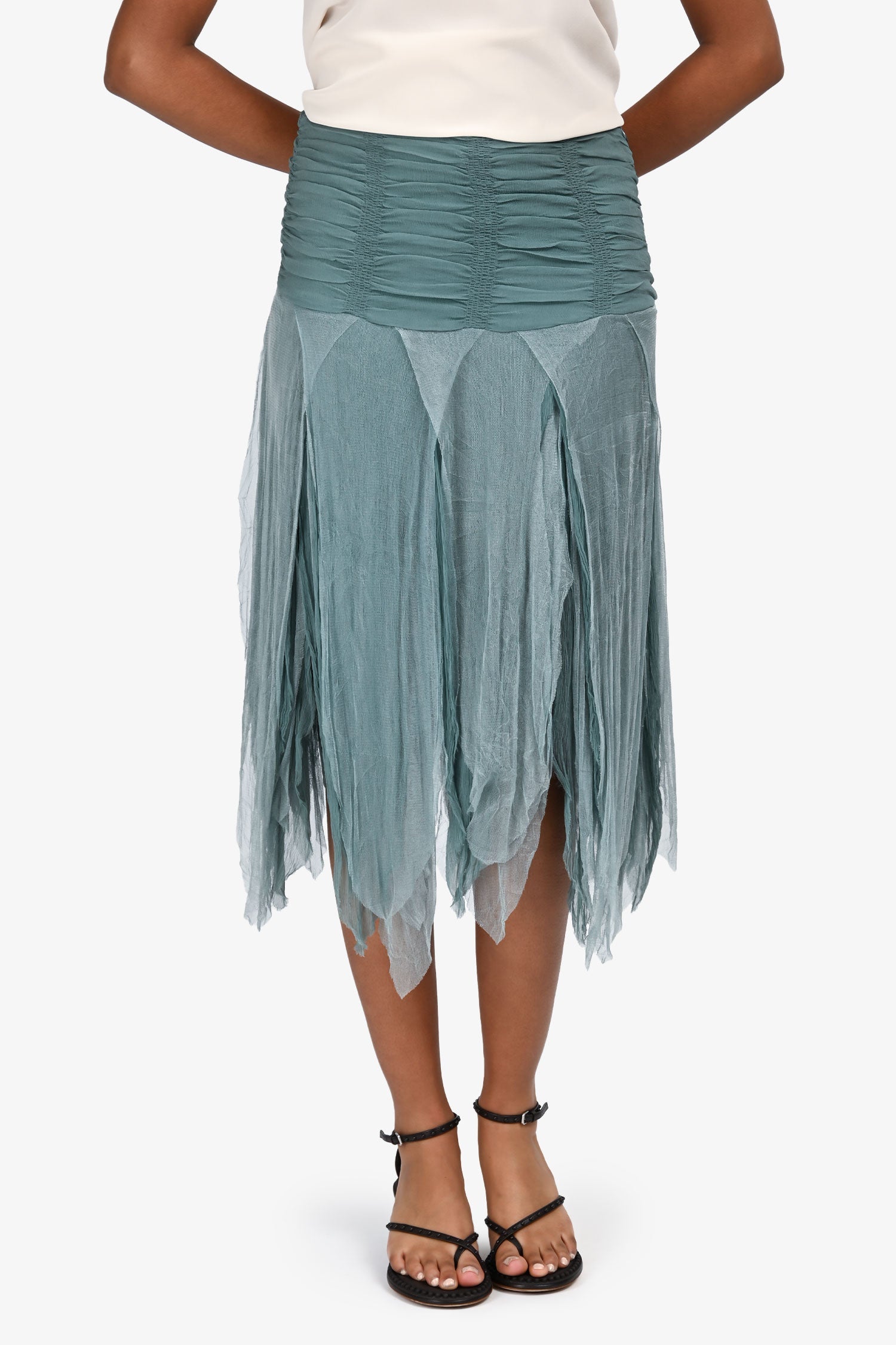 Blumarine Teal Silk Pixie Midi Skirt Size 38