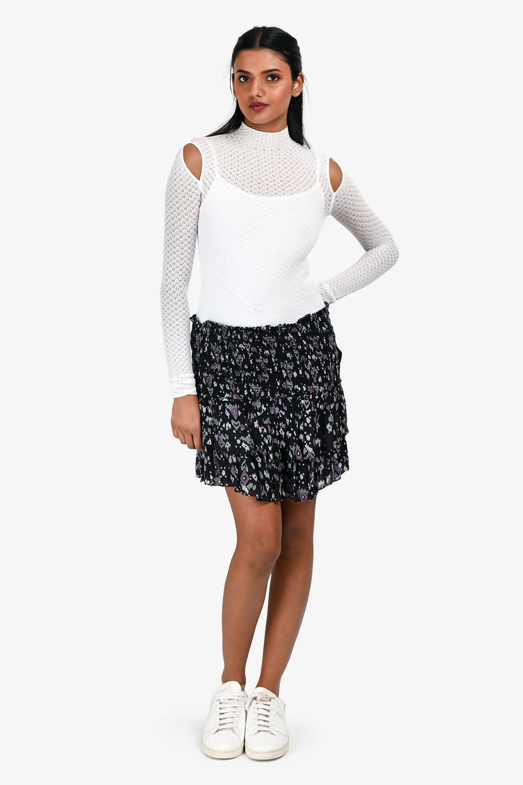 Isabel Marant Étoile Black/Purple Printed Ruffle Skirt Size 40