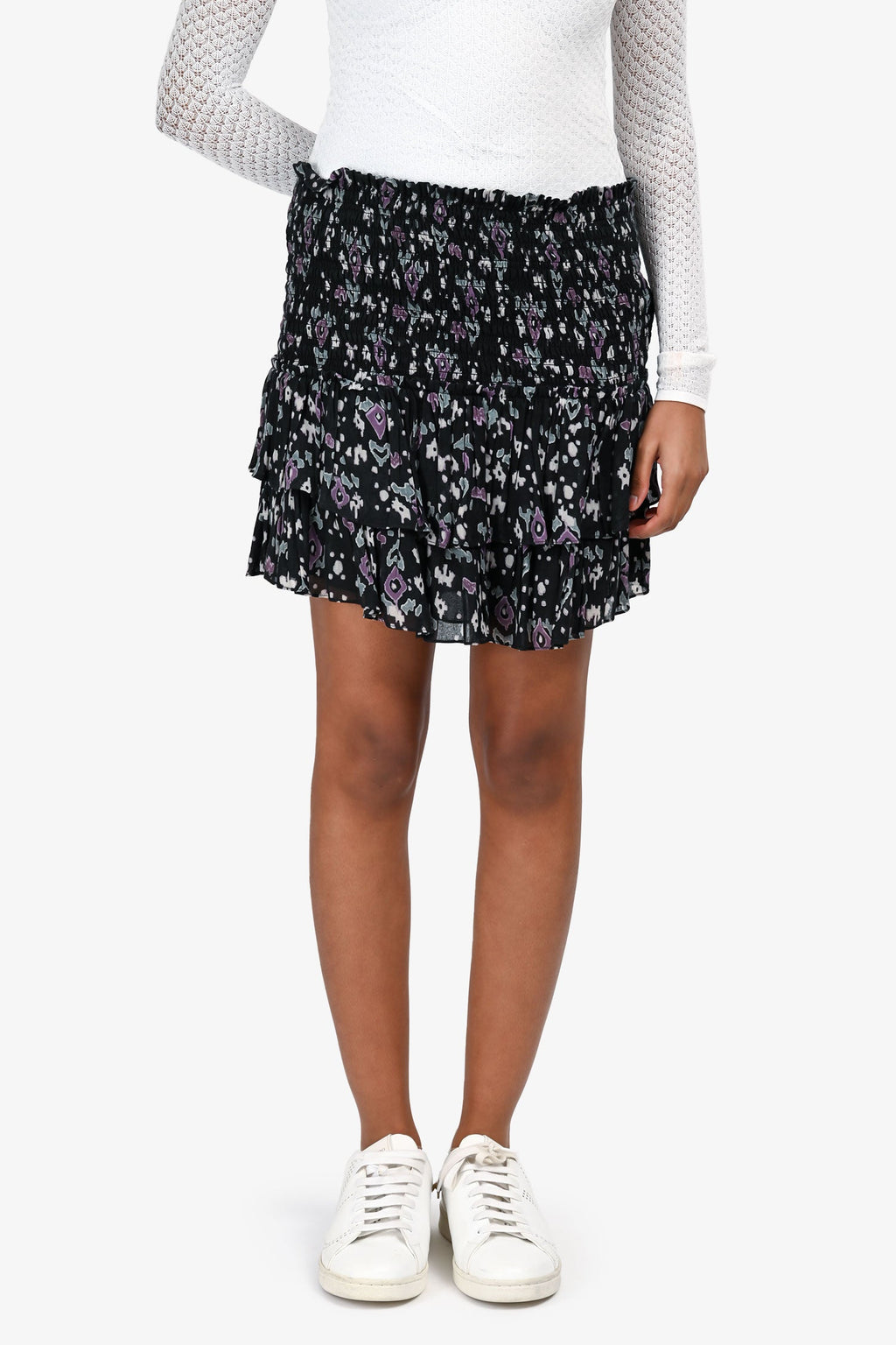 Isabel Marant Étoile Black/Purple Printed Ruffle Skirt Size 40