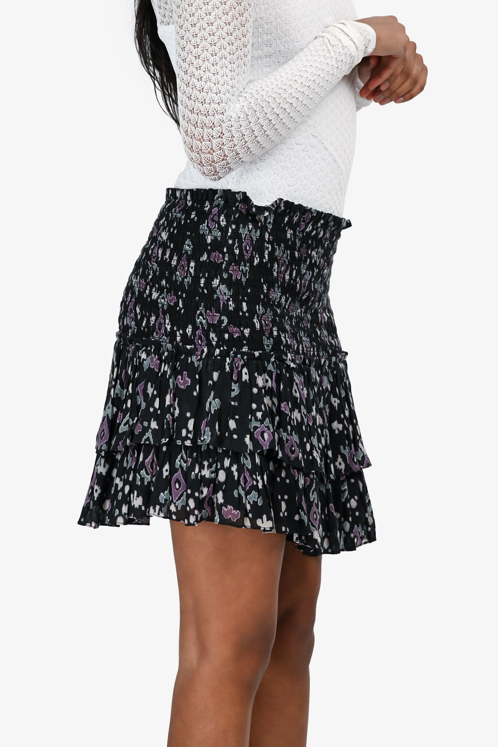 Isabel Marant Étoile Black/Purple Printed Ruffle Skirt Size 40