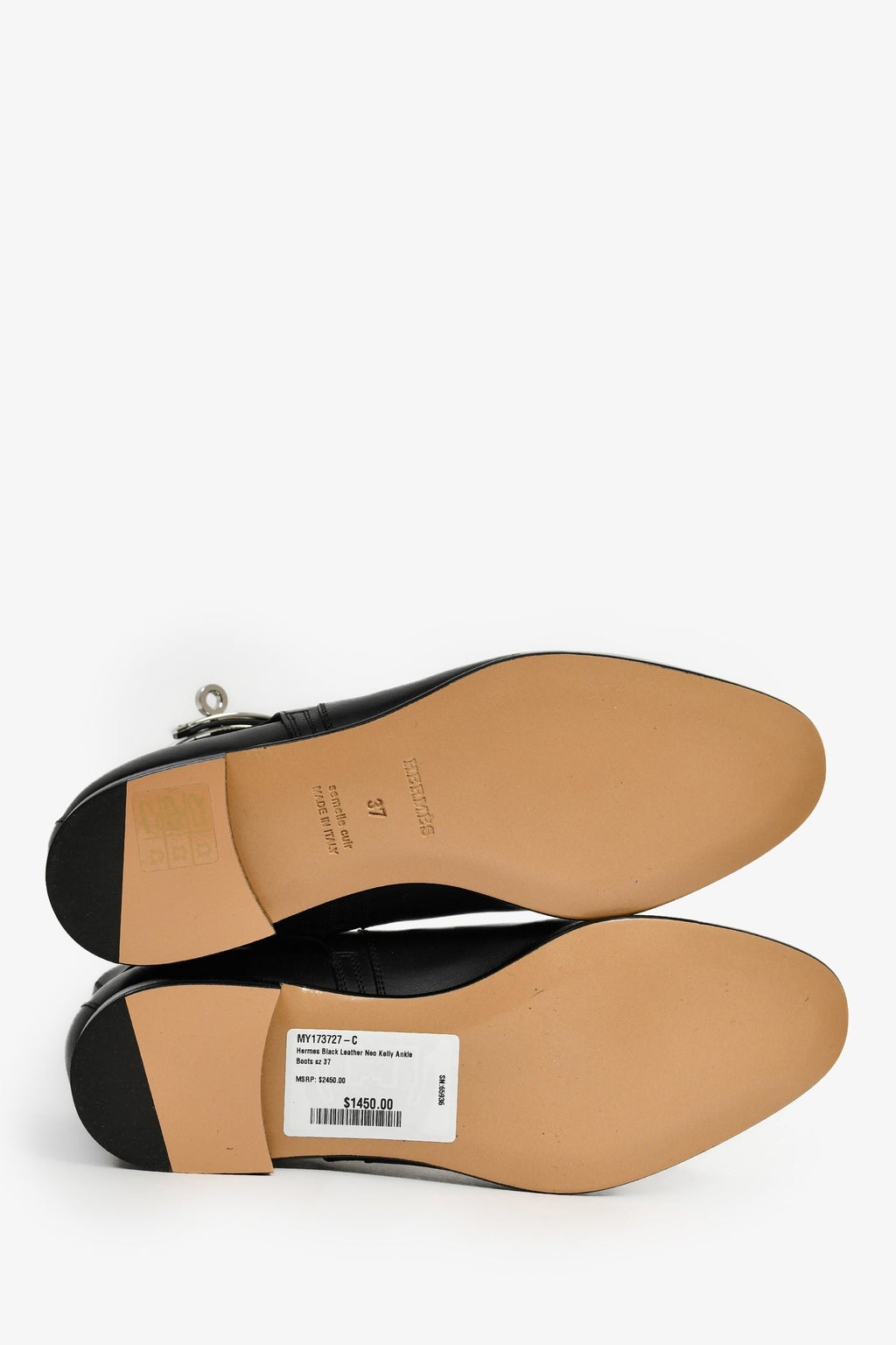 Hermès Black Leather Neo Kelly Ankle Boots Size 37