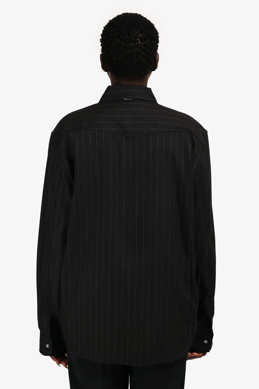 Our Legacy Black Pinstripe Button-Up Collared Shirt Size 50 Mens