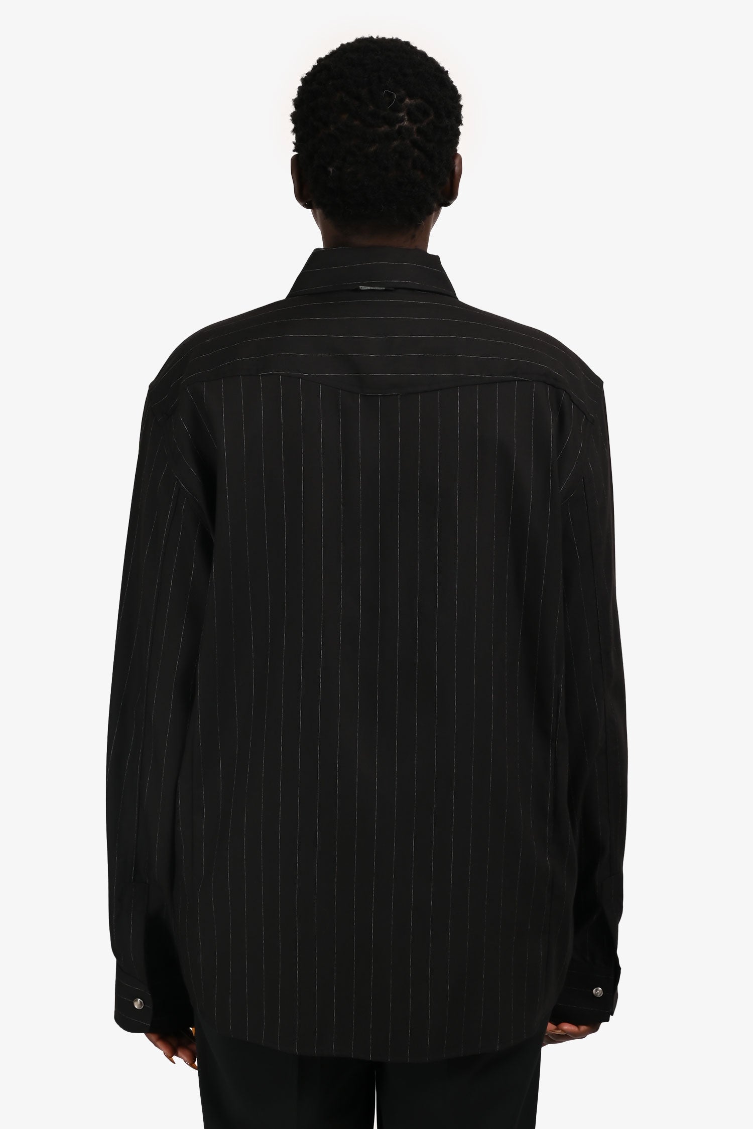 Our Legacy Black Pinstripe Button-Up Collared Shirt Size 50 Mens