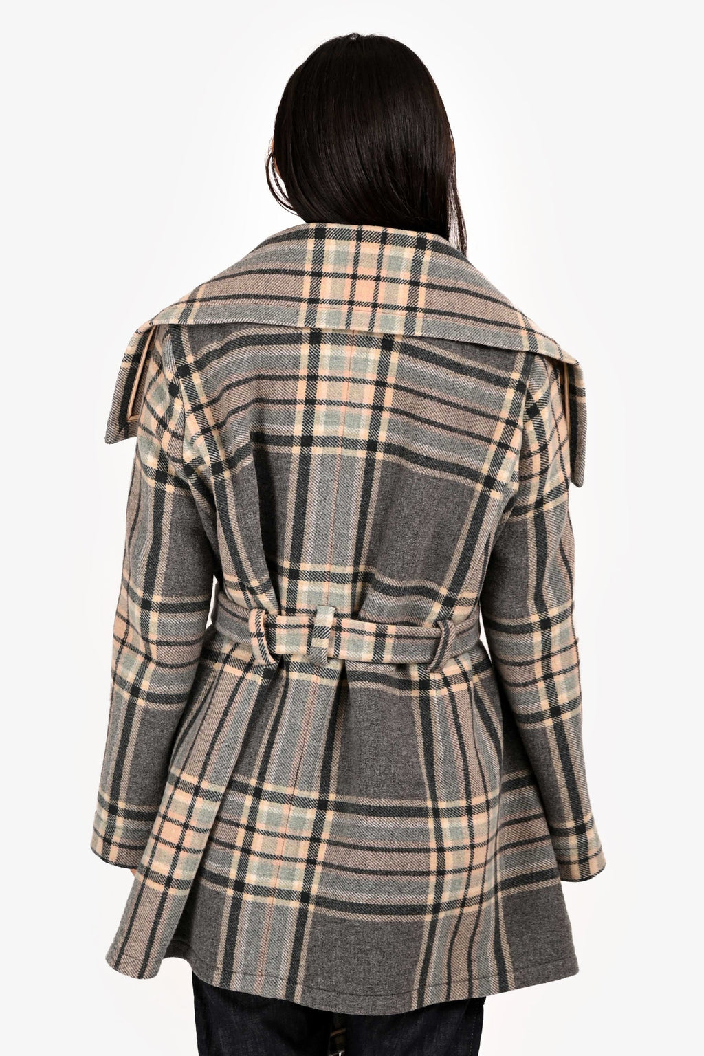 Chloe Grey/Multi Colour Wool Fringe Belted Coat Size 38