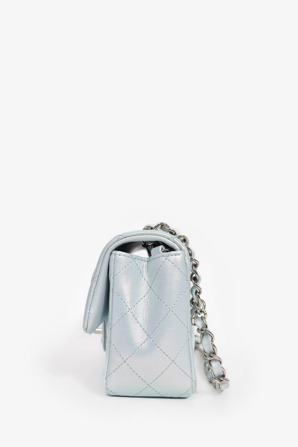 Pre-Loved Chanel™ 2024 Blue Iridescent Lambskin Mini Rectangle Flap Bag