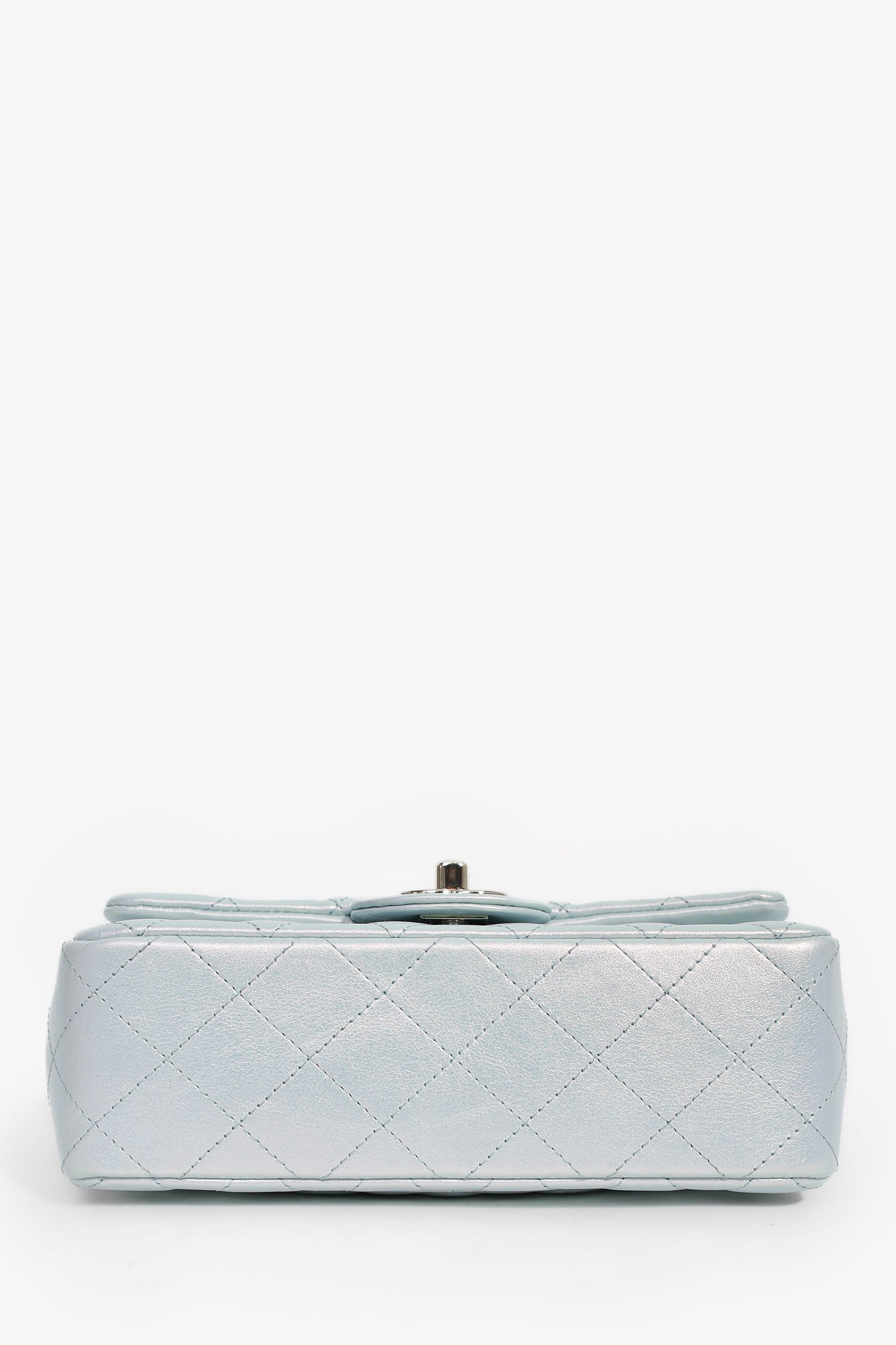 Pre-Loved Chanel™ 2024 Blue Iridescent Lambskin Mini Rectangle Flap Bag