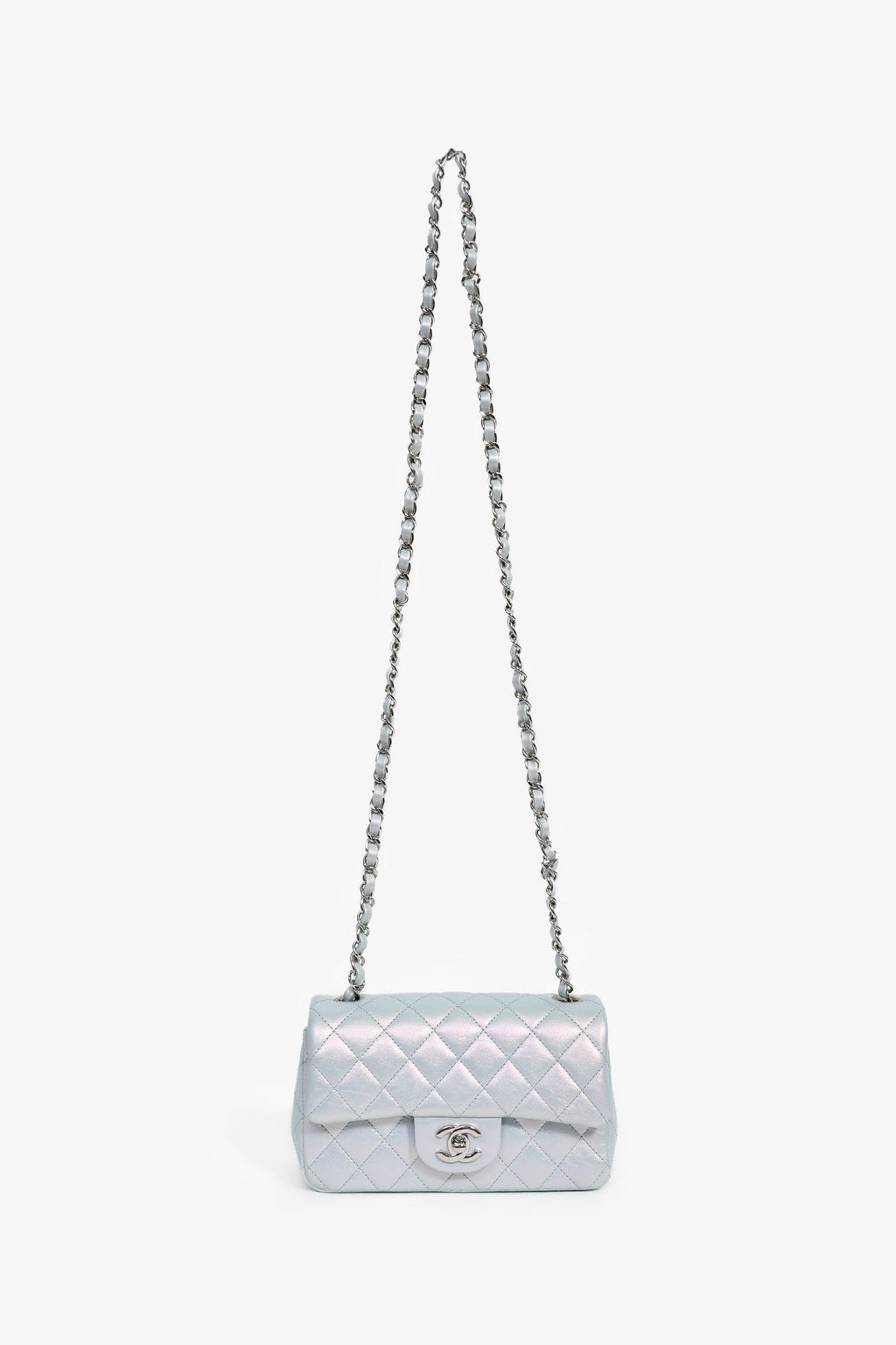 Pre-Loved Chanel™ 2024 Blue Iridescent Lambskin Mini Rectangle Flap Bag