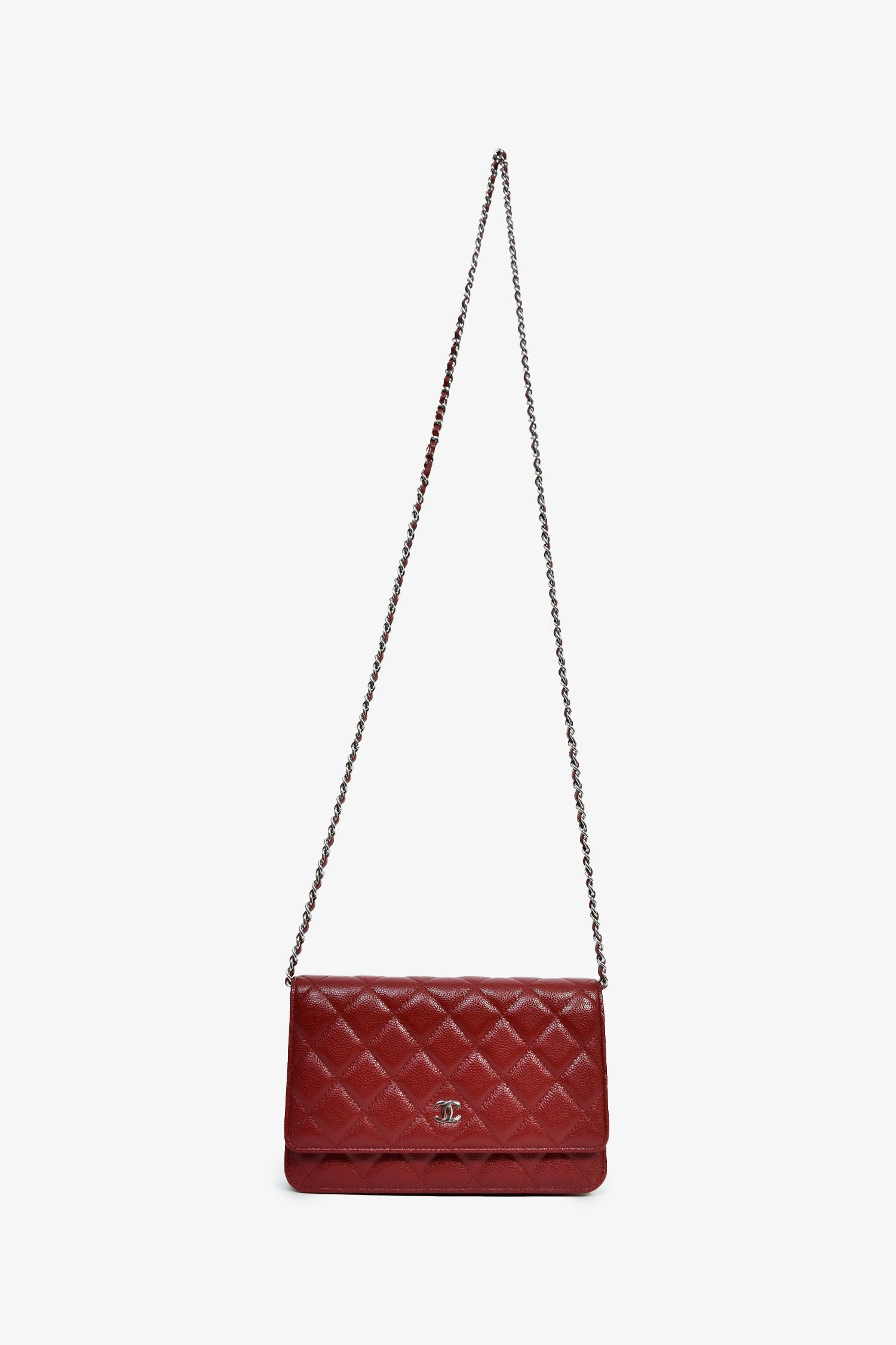 Pre-Loved Chanel™ 2020 Burgundy Quilted Classic Wallet On Chain