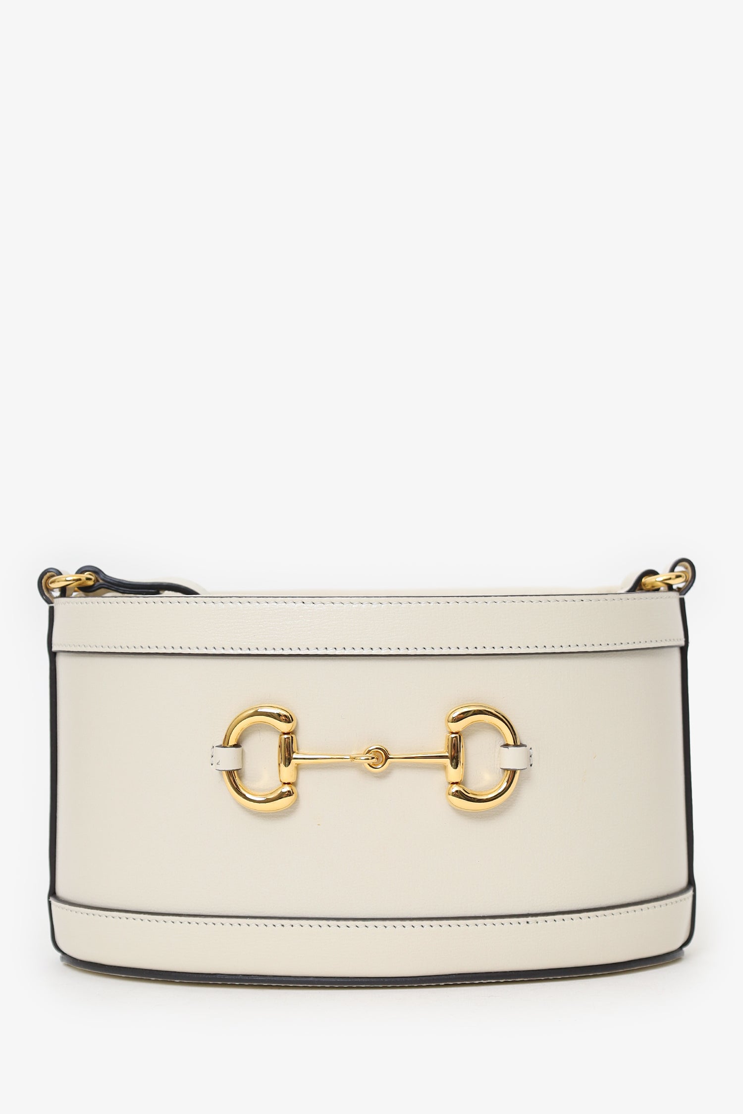 Gucci White Leather 1955 Horsebit Drawstring Bucket Bag