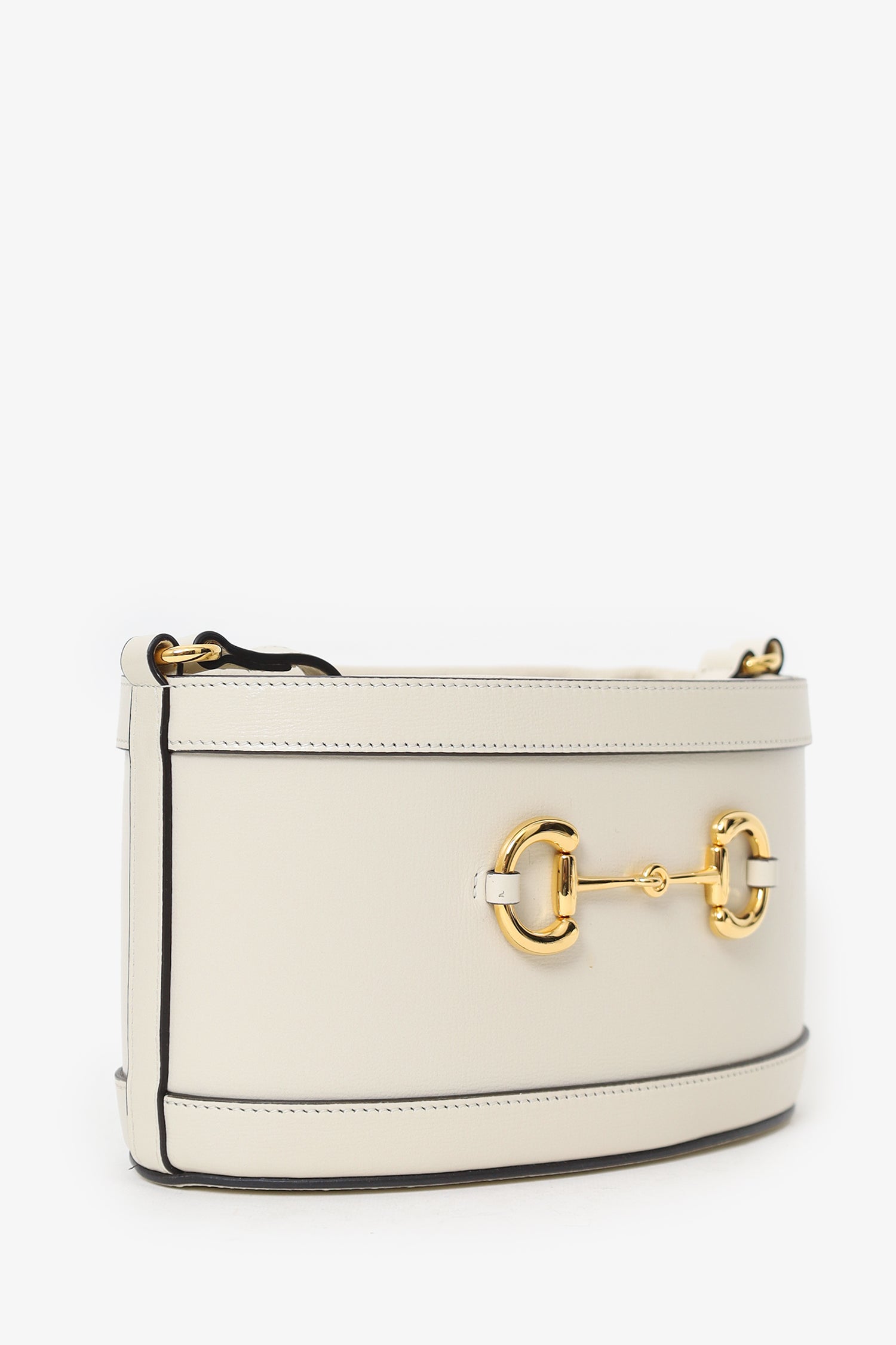 Gucci White Leather 1955 Horsebit Drawstring Bucket Bag