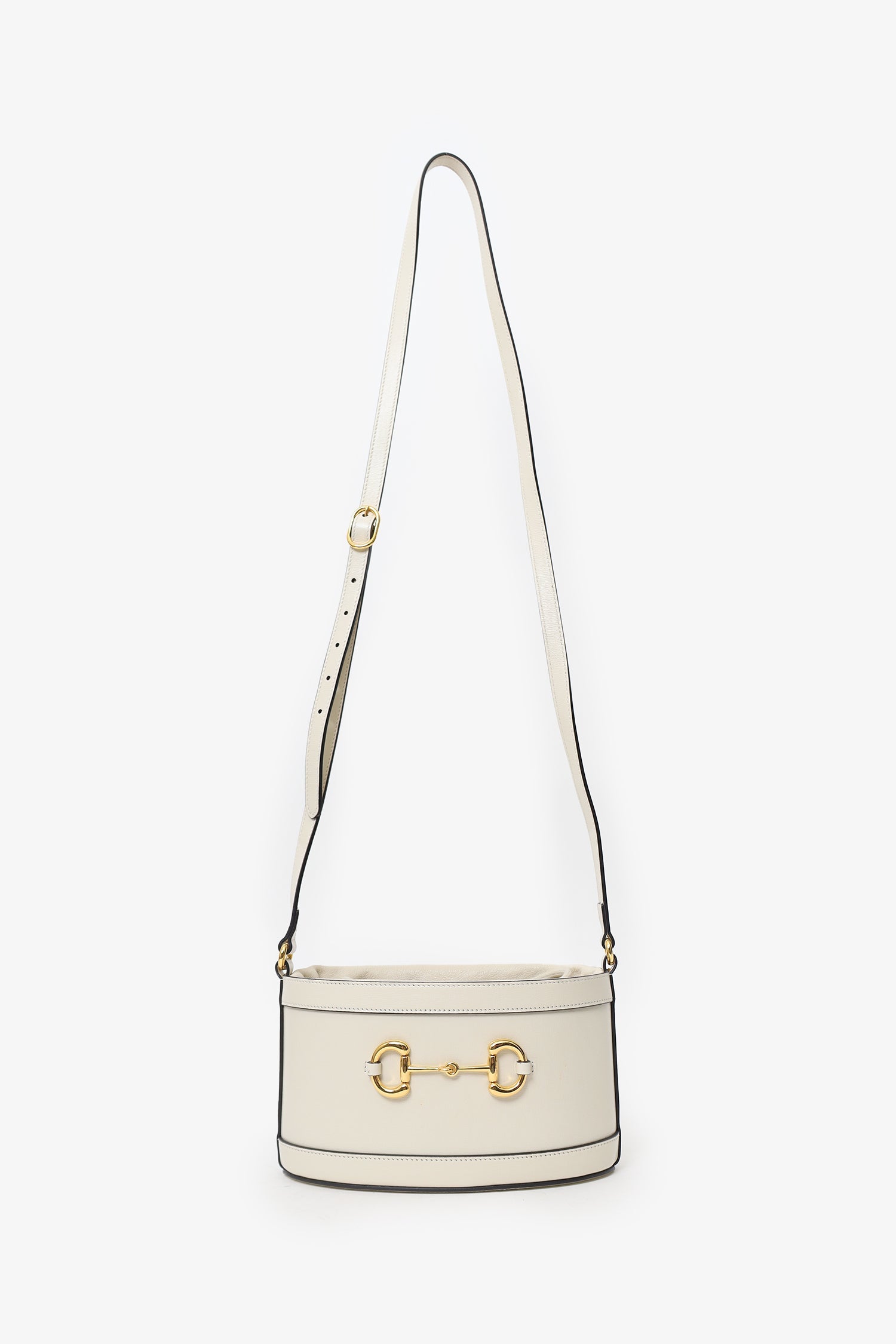 Gucci White Leather 1955 Horsebit Drawstring Bucket Bag